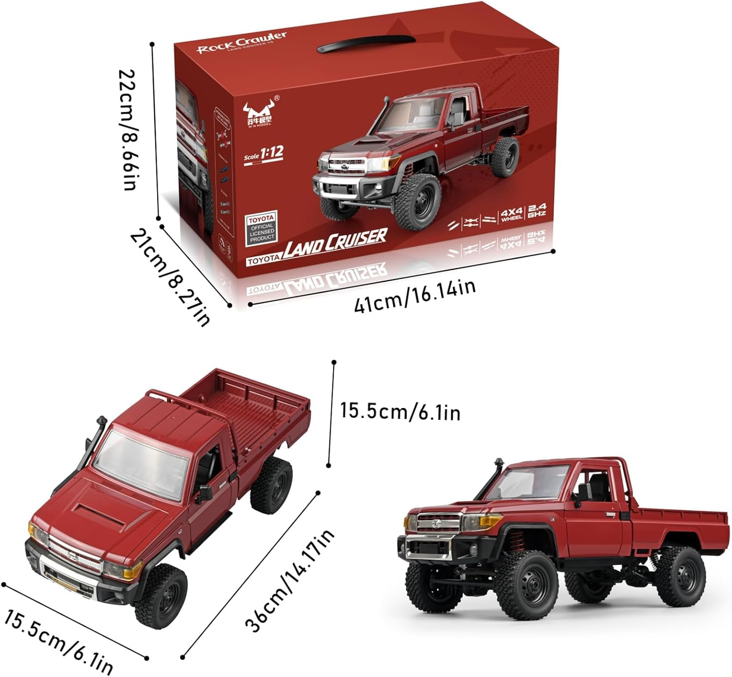 MN82 RC Rock Crawler 1/12 4X4 Off-Road Truck &ndash; LC70 &ndash; 2.4Ghz Remote Control Truck with Metal Shock Absorbers & 3 Batteries &ndash; RTR All-Terrain RC Pickup image number 3