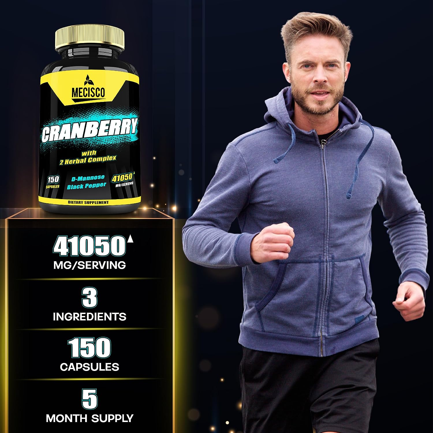 Cranberry Supplement for Womnen - 5-Month Supply - Blended with D-Mannose and Black Pepper - 150 Vegan Capsules image number 1