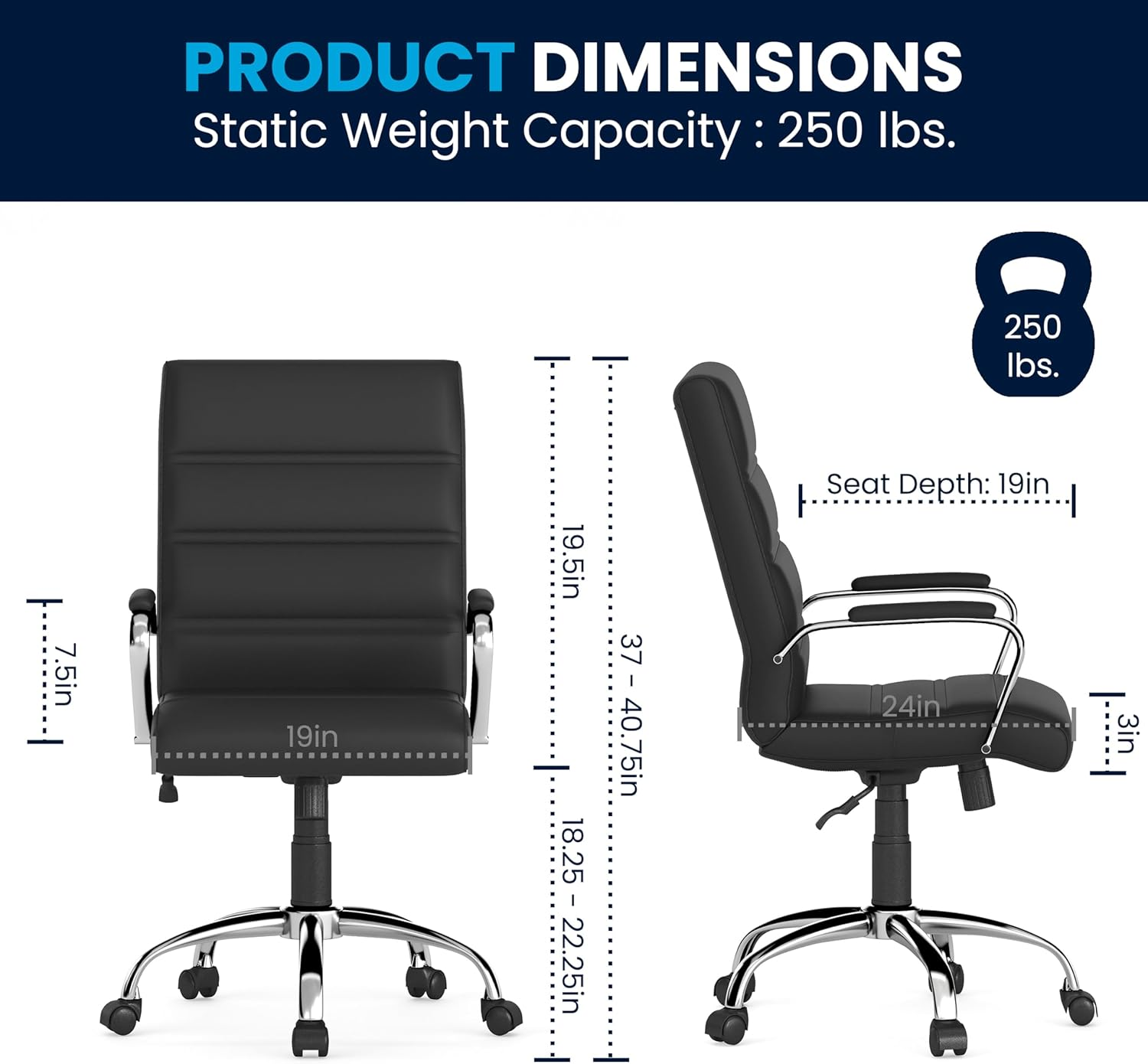 Flash Furniture Mid-Back Black Leathersoft Executive Swivel Office Chair with Chrome Base and Arms image number 2