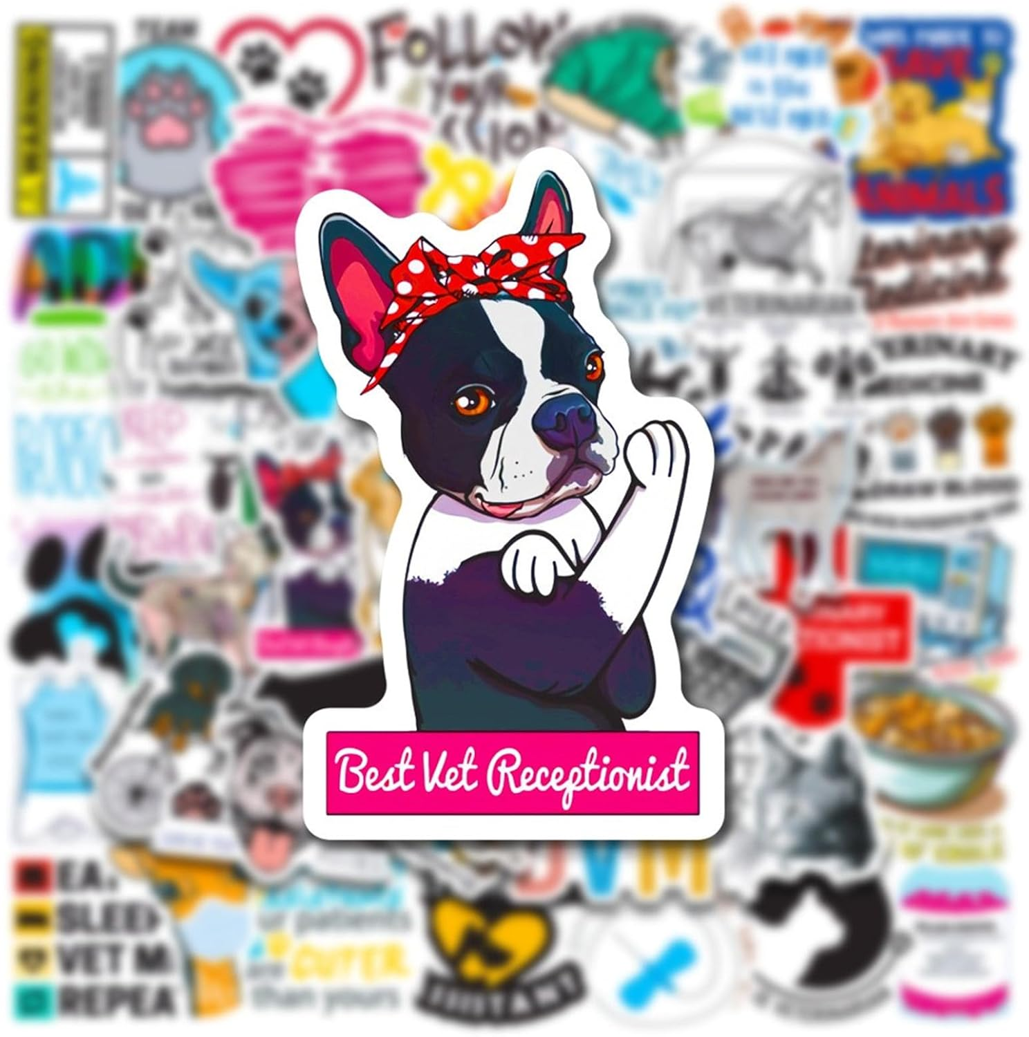 50 Pcs Funny Veterinary Stickers and Decals, Cute Veterinarians Vinyl PVC Waterproof Stickers for Water Bottle Skateboard Luggage Laptop Computer Phone, Vet Tech Party Favors for Kids Teens Adults image number 5