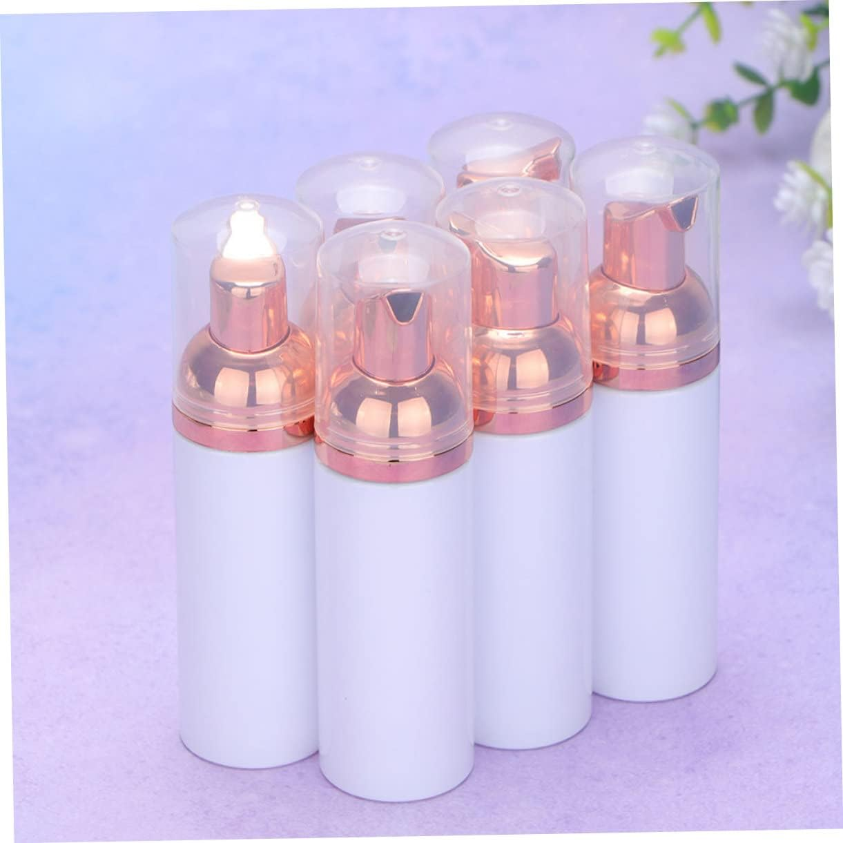 12Pcs 30Ml Refillable Pet Foaming Pump Bottles Portable Facial Cleanser Dispenser for Travel Toiletries with White Bottles and Rose Gold Pumps image number 3