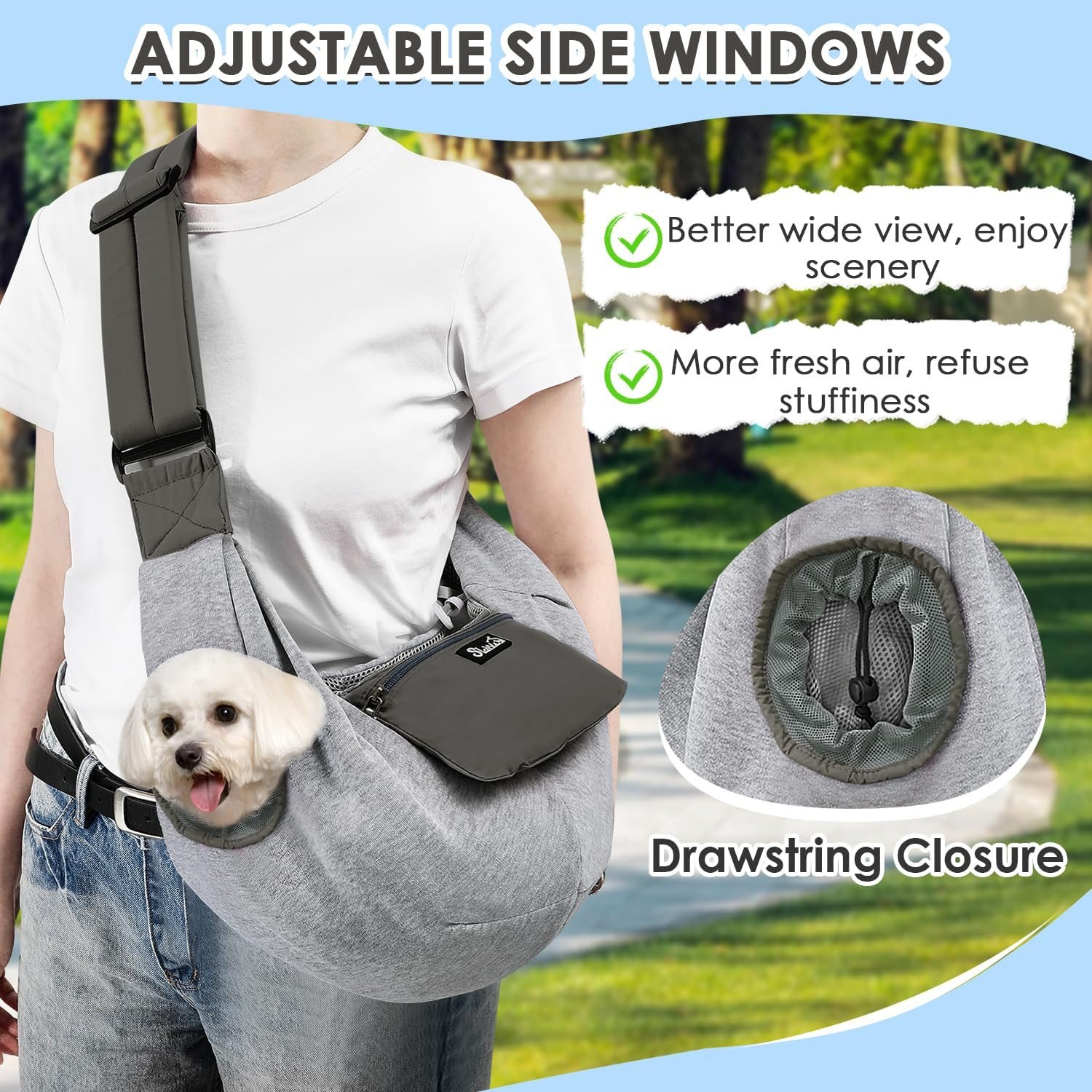 Slowton Dog Carrier Slings for Small Dogs - Hands-Free Breathable Puppy Carrier Bag with Window Fits up to 13Lbs，Adjustable Pet Purse for Dogs Cats Travel Puppy Bag with Front Pocket Safety Leash image number 3