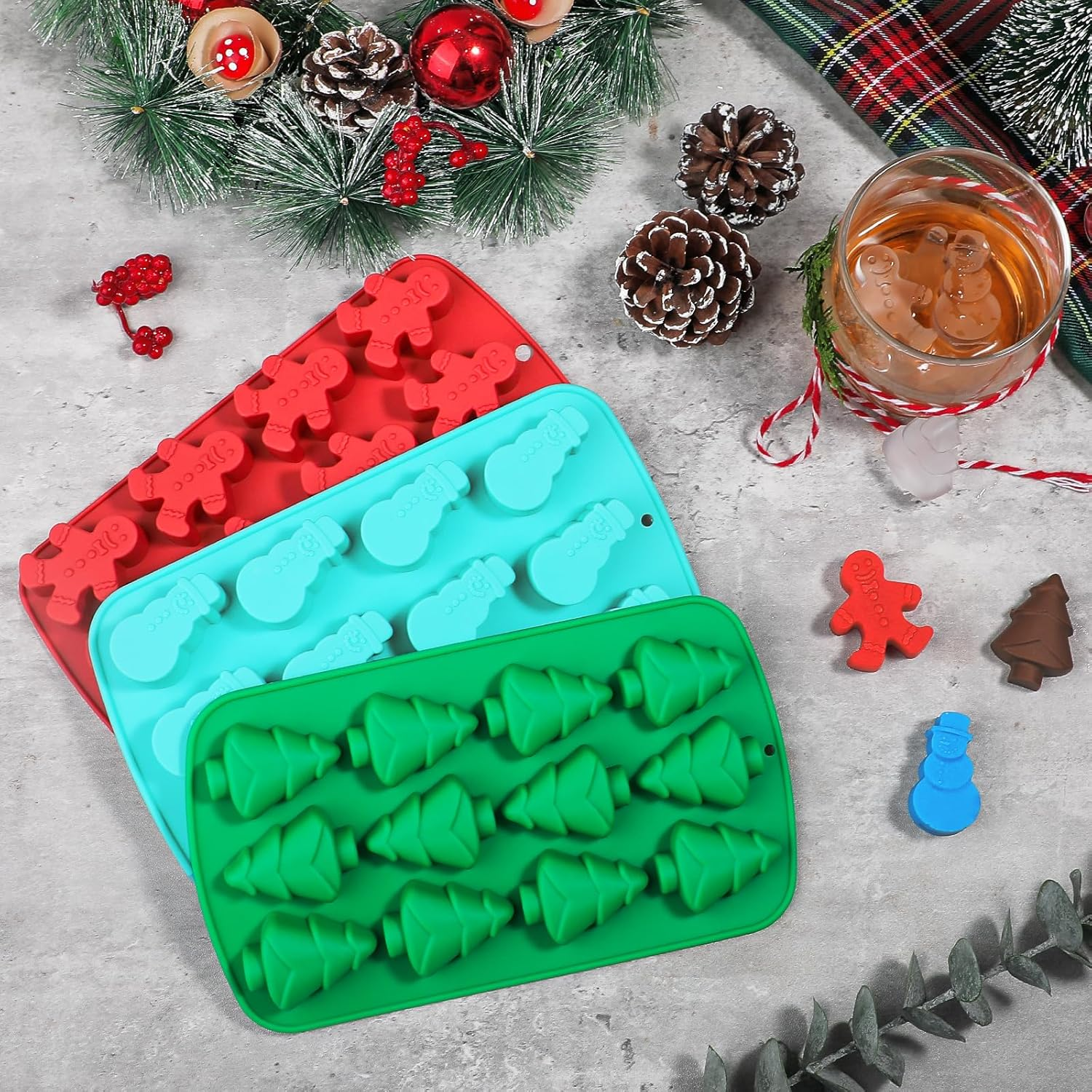 Kamehame Christmas Ice Cube Molds, Silicone Ice Molds with Shape Gingerbread Snowman Christmas Tree, Chocolate Dessert Baking Molds image number 3
