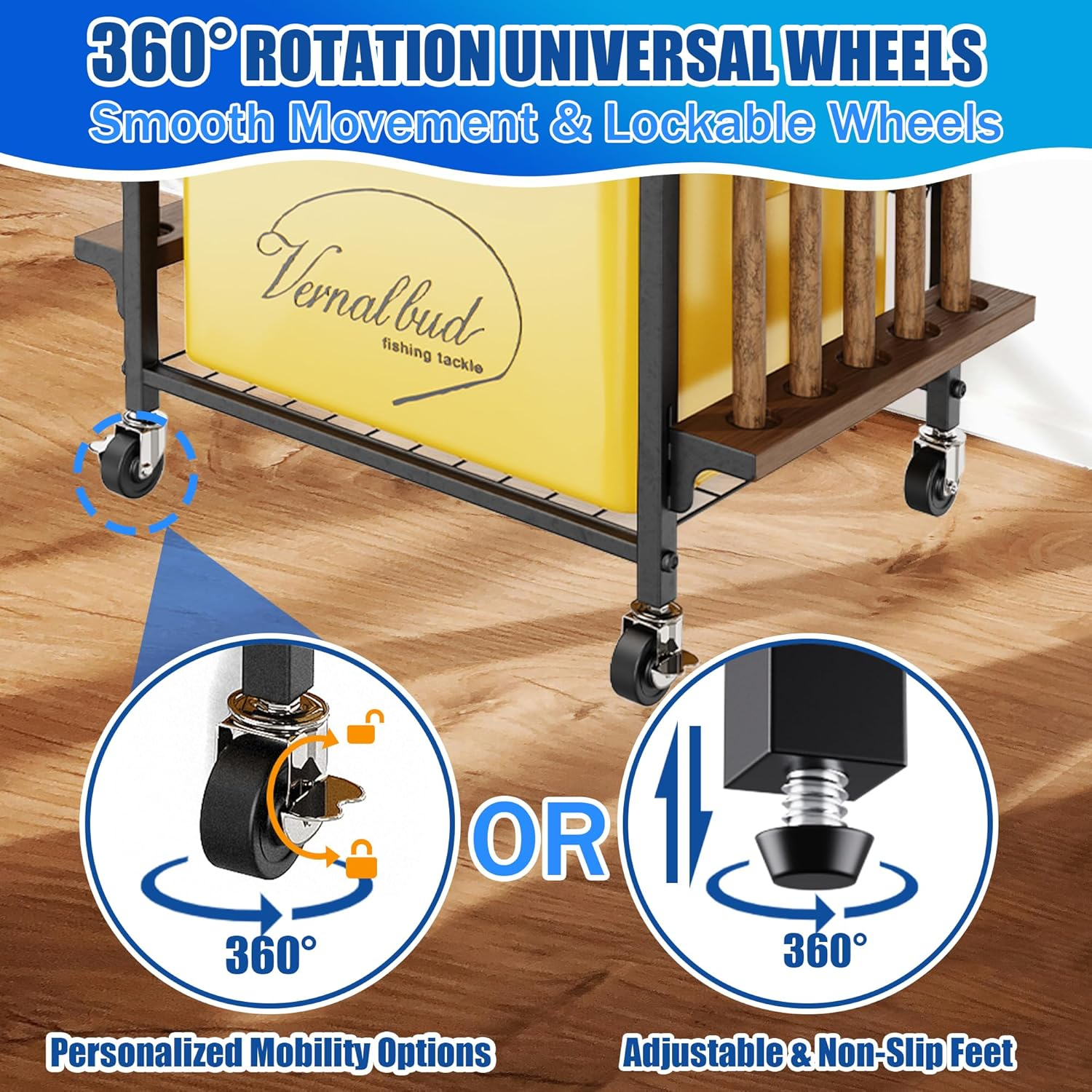 Fishing Rod Holders for Garage Holds up to 10 Rods, 360 Degree Rotating Fishing Pole Holder, Tackle Storage Cart Fishing Gear and Equipment Organizers, Fishing Gifts for Men Women (Black) image number 4