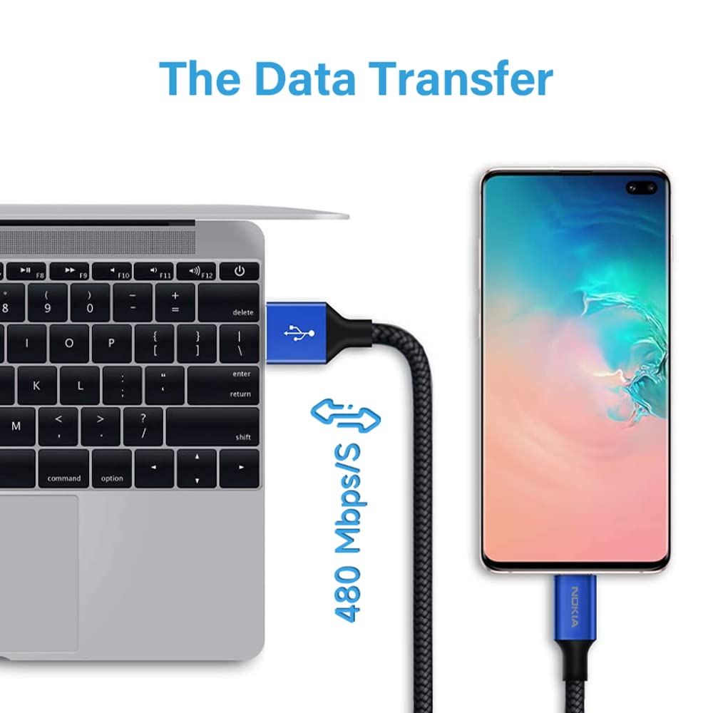 Nokia Pro Cable P8200A Braided USB C Cable, Type a to USB C Fast Charger [Thickened Copper Core] [Real 6A High Current] Fast Charge Cord for Samsung, Nokia Switch and All Type C Devices-Blue image number 1