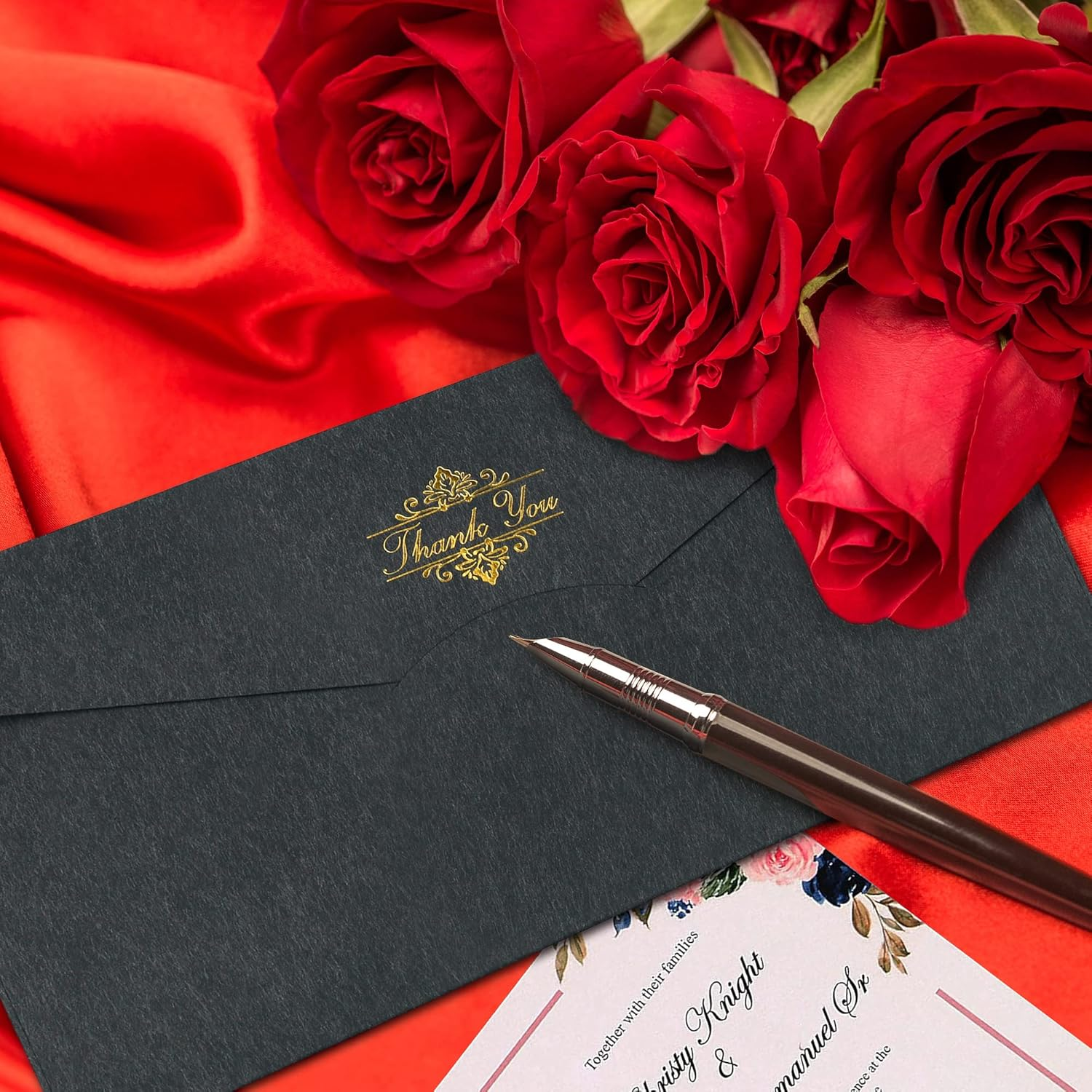 10PCS Specialty Paper Thickened Vintage Black Envelope, &ldquo;8.7 X 4.3Inch&rdquo; Premium Black V Flap Invoices Envelopes for Office Checks, Business Letterhead, Letter Mailing Invitation, Holiday Cards image number 3