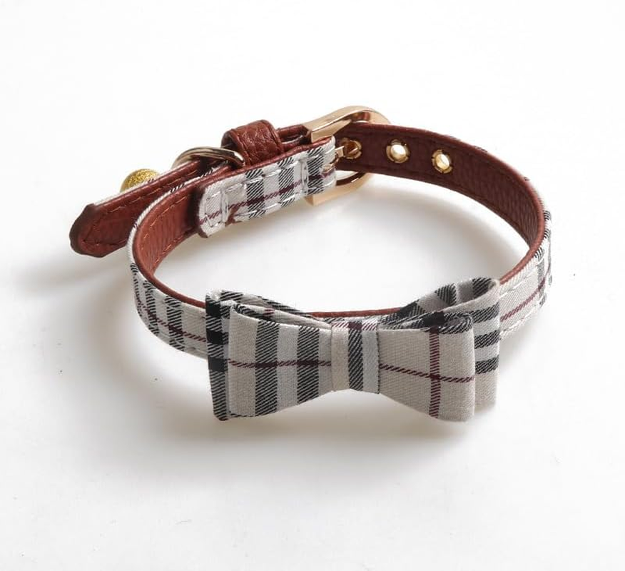 Classic Plaid Stylish Dog Bandana and Collar with Adjustable Leash (Khaki, S) image number 3
