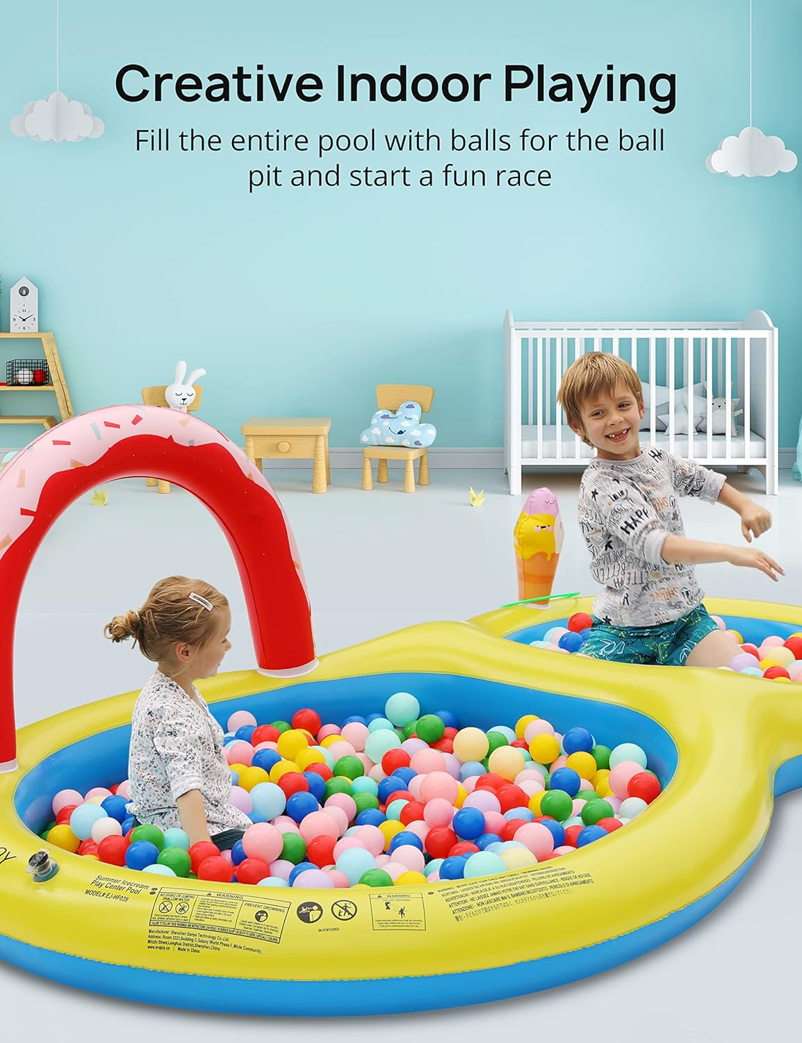 EVAJOY Inflatable Kiddie Pool, 101&rdquo; X 57&rdquo; X 24&rdquo; Play Center with Detachable Slide for Children, Sprinkler, Ball Pit for Indoor Usage, Easy Setup for Garden, Backyard image number 5