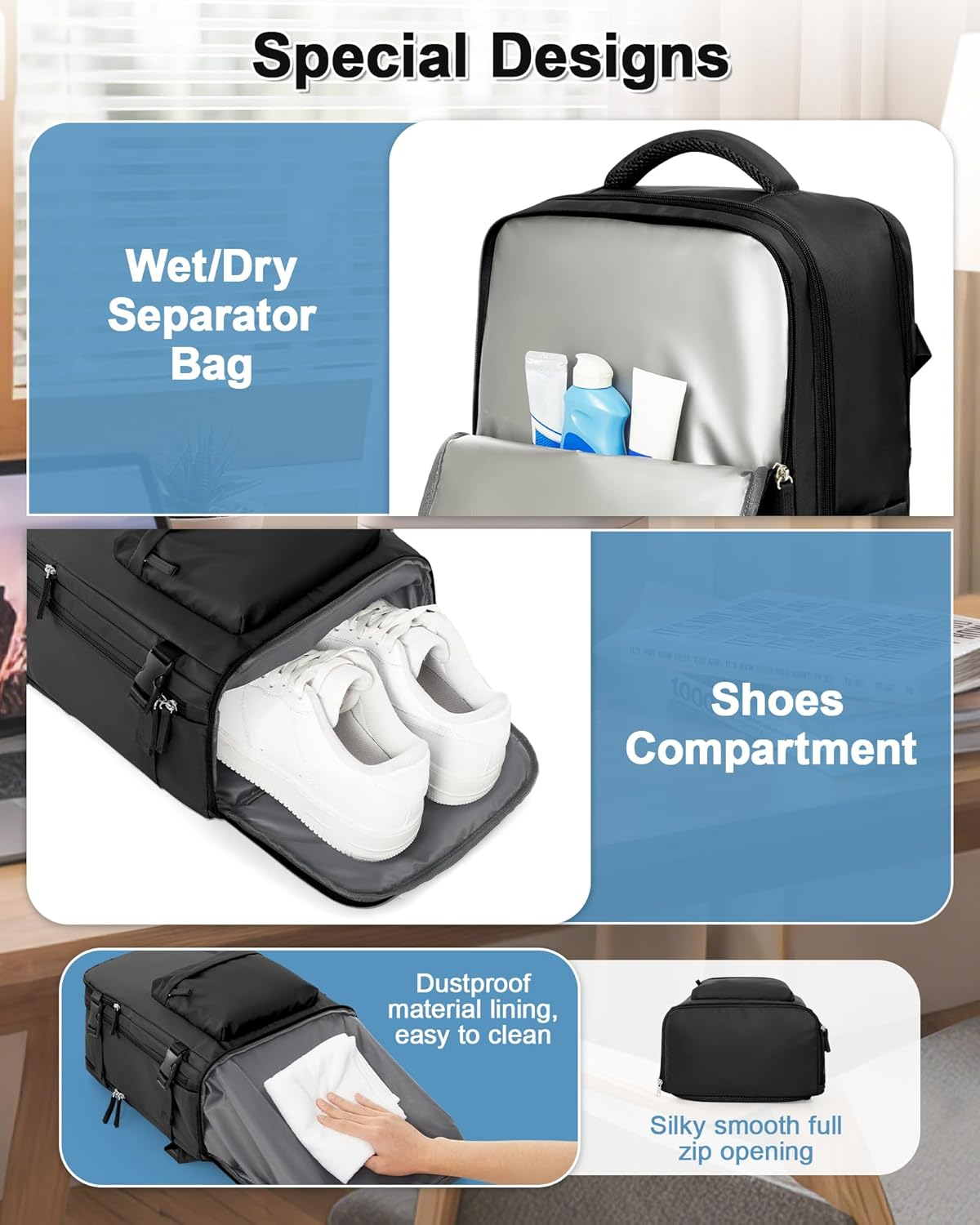 Lendolk Large Travel Backpack Women, Carry on Backpack Men,Hiking Backpack Waterproof Outdoor Sports Rucksack Casual Daypack School Bag Fit 14 Inch Laptop with USB Charging Port Shoes Compartment image number 7