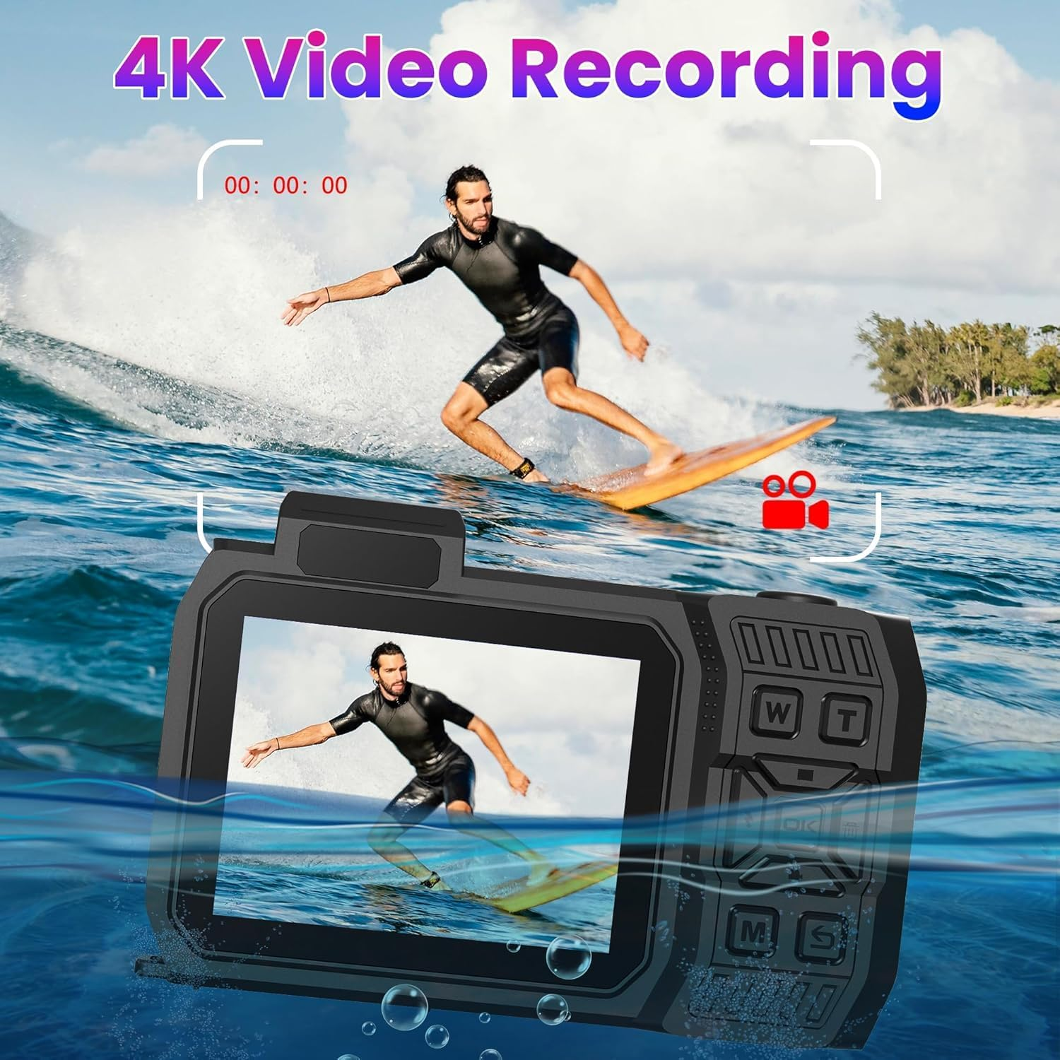 4K 33FT Digital Camera, 48MP Underwater Camera Waterproof Rugged Dustproof Shockproof for Snorkeling Diving, Selfie Dual-Screen Point and Shoot Digital Camera with 32G Card(Gradient Purple) image number 6