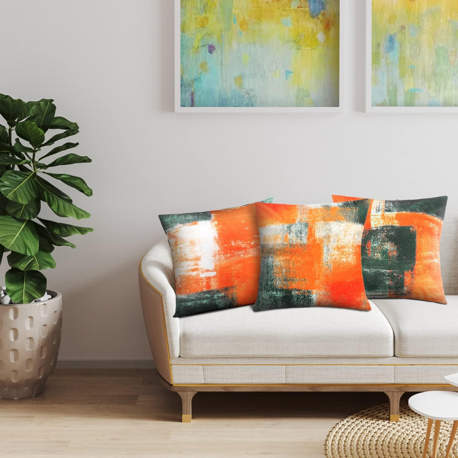 Decorative Throw Pillow Covers Burnt Orange Cushion Cover Taupe Abstract Art Painting 4 Pcs Pillowcase 18X18 Inch for Sofa Couch Bedroom Living Room Outdoor Home D&eacute;cor image number 5