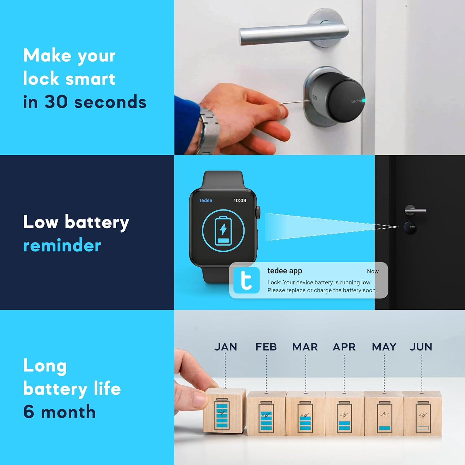 Tedee Go Smart Lock Black, Bluetooth Electronic Door Lock with Automatic Lock and App, Av-Test Certified image number 5