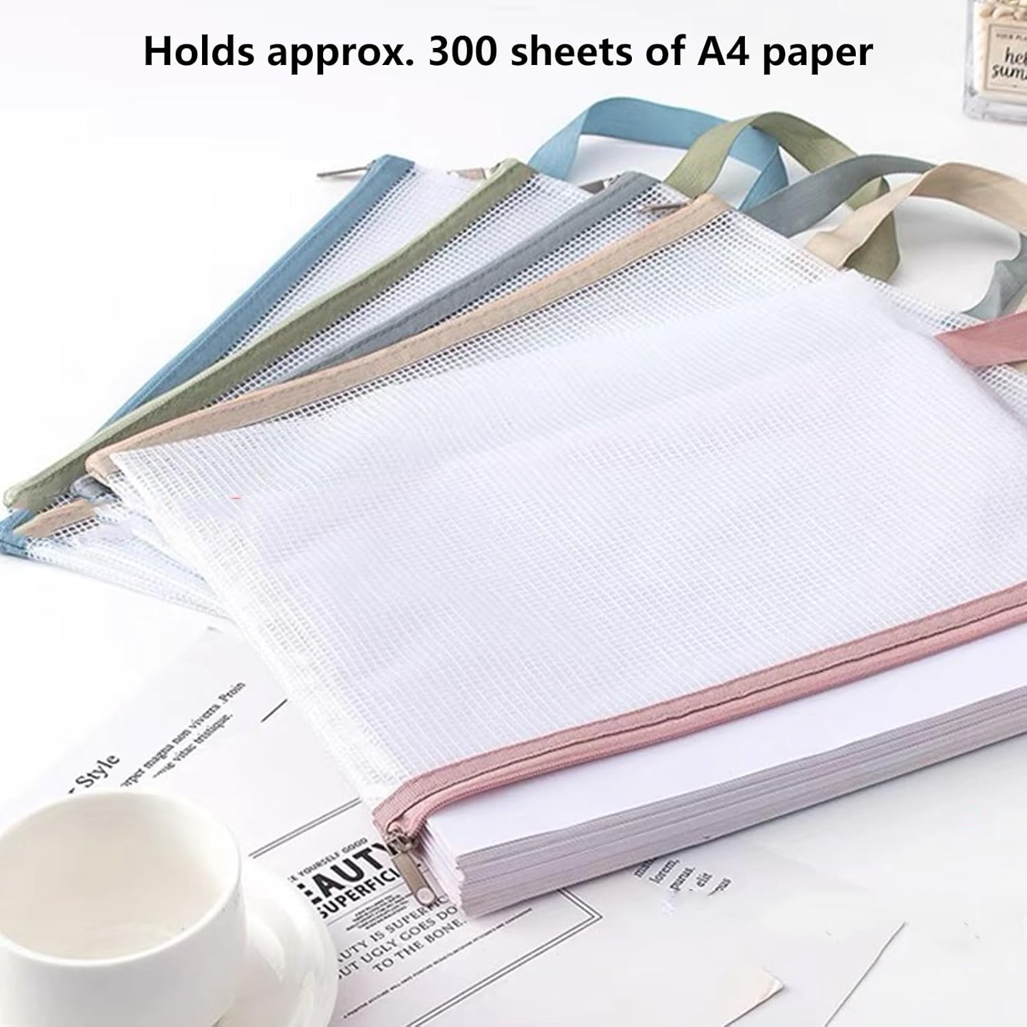 10PCS Mesh Zipper Pouches Bags, A4 Plastic Wallets Folders with Holder, File Document Folders Bags for School Office Travel Supplies, File Jackets & File Pockets, 5 Colors image number 5