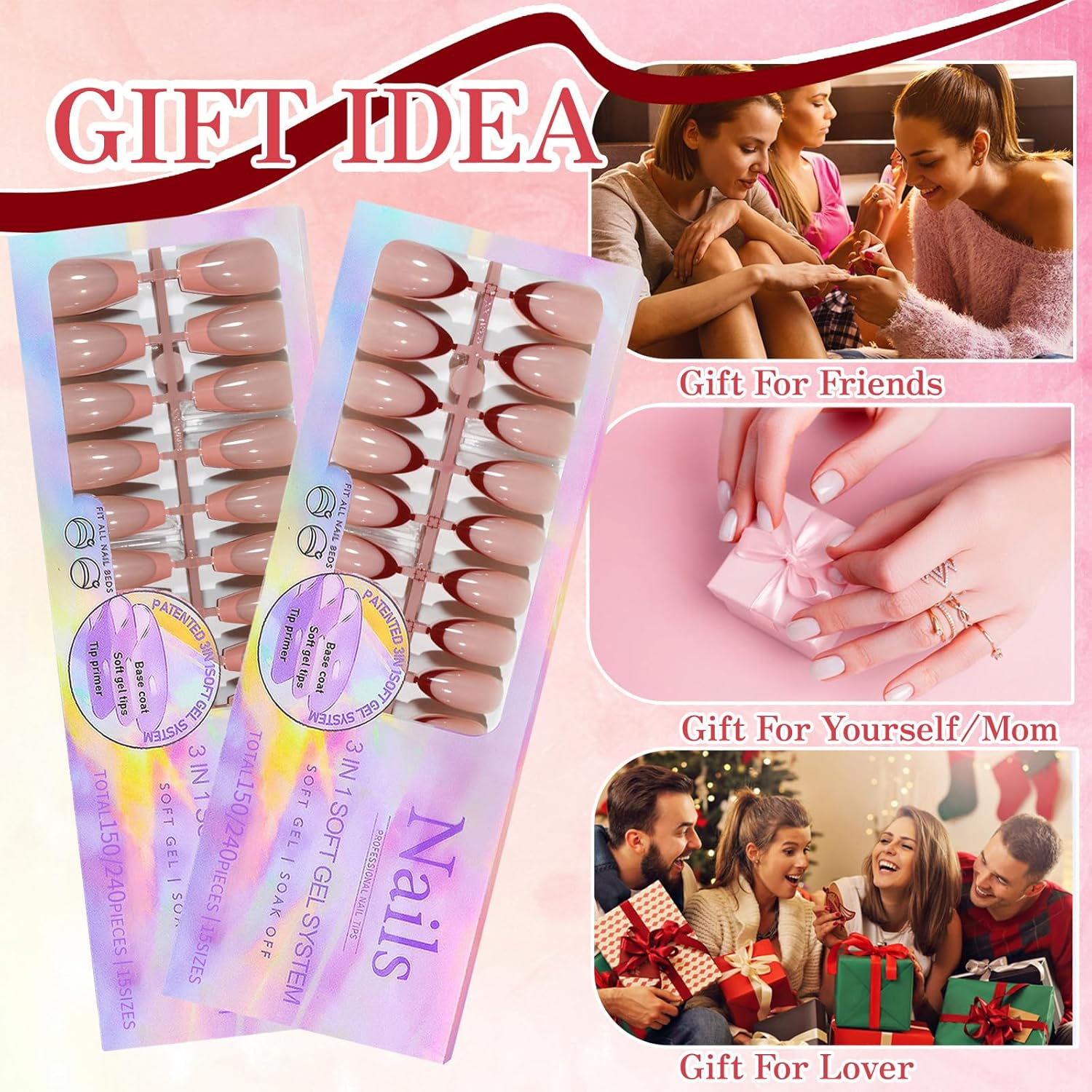 Ballerina Nail Tips Set, 300PCS Full Cover French Acrylic Nails, Soft Gel, Soak Off, 137G (Pack of 1), #031