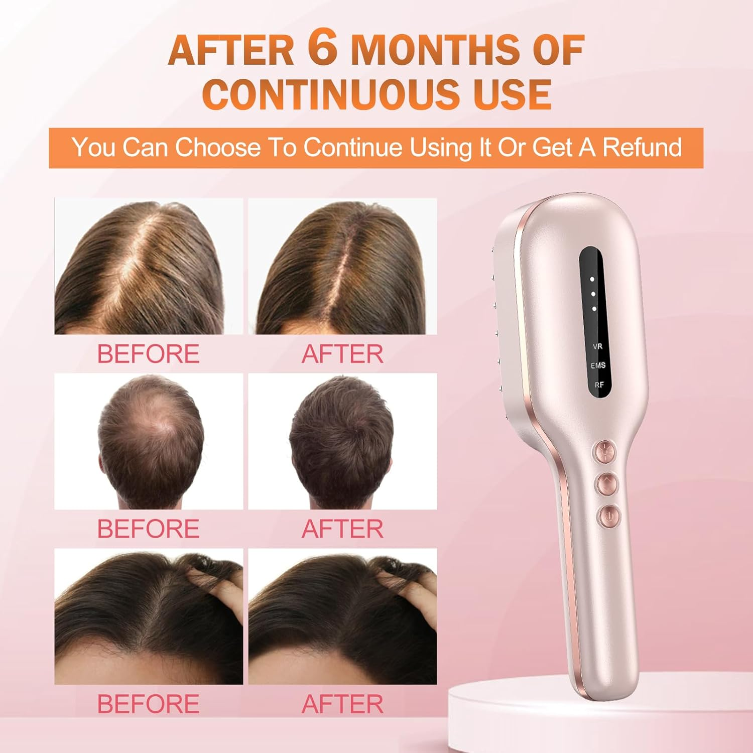 Laser Therapy Hair Growth Comb,Fda Cleared Laser Hair Growth Device Red Light Electric Scalp Massager, Promote Hair Growth in Women and Men(Pink) image number 4