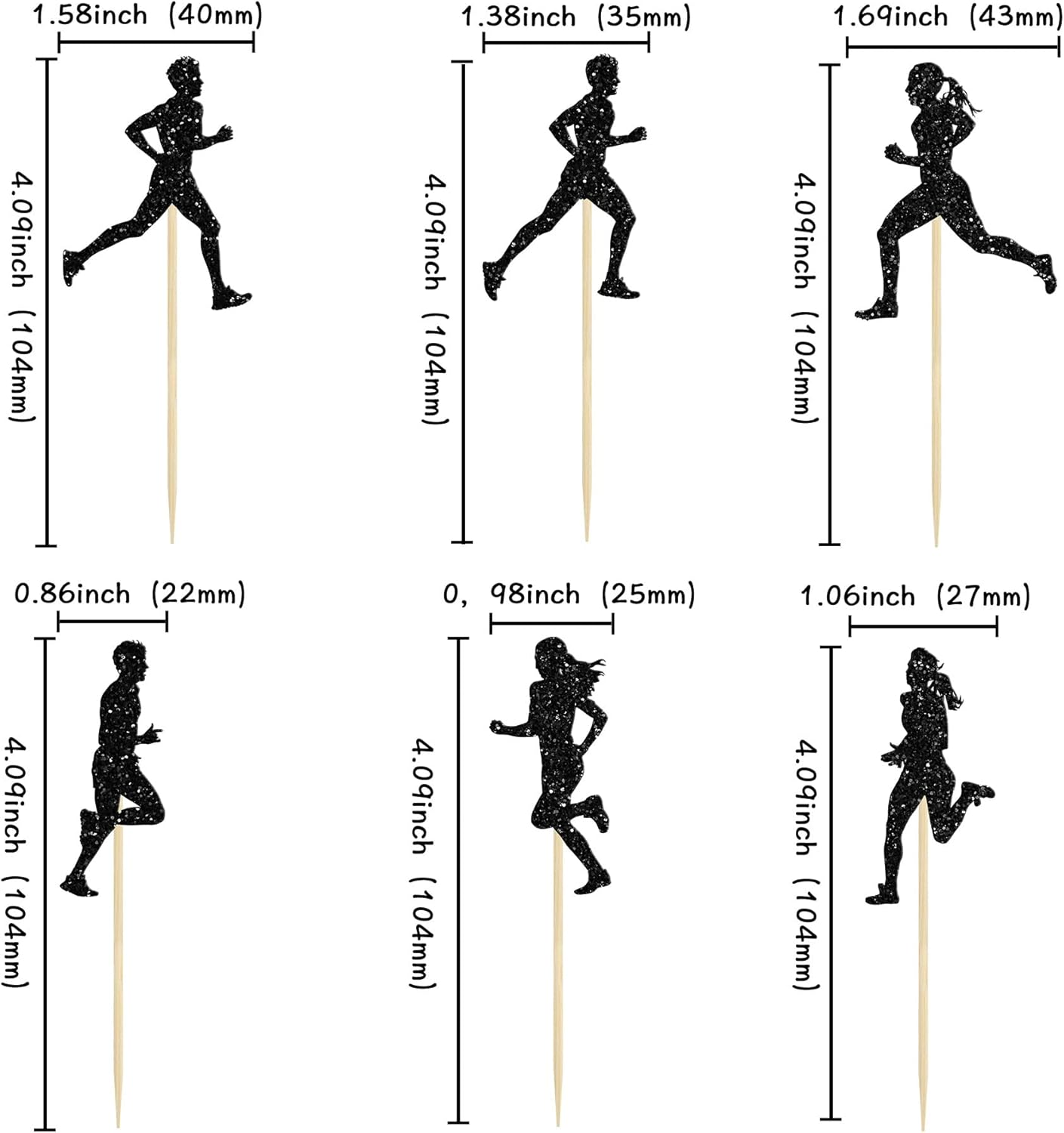 24Pcs Running Cupcake Toppers Black Glitter Sports Fitness Cupcake Picks for Running Theme Boys Girls Birthday Party Cake Decorations Supplies