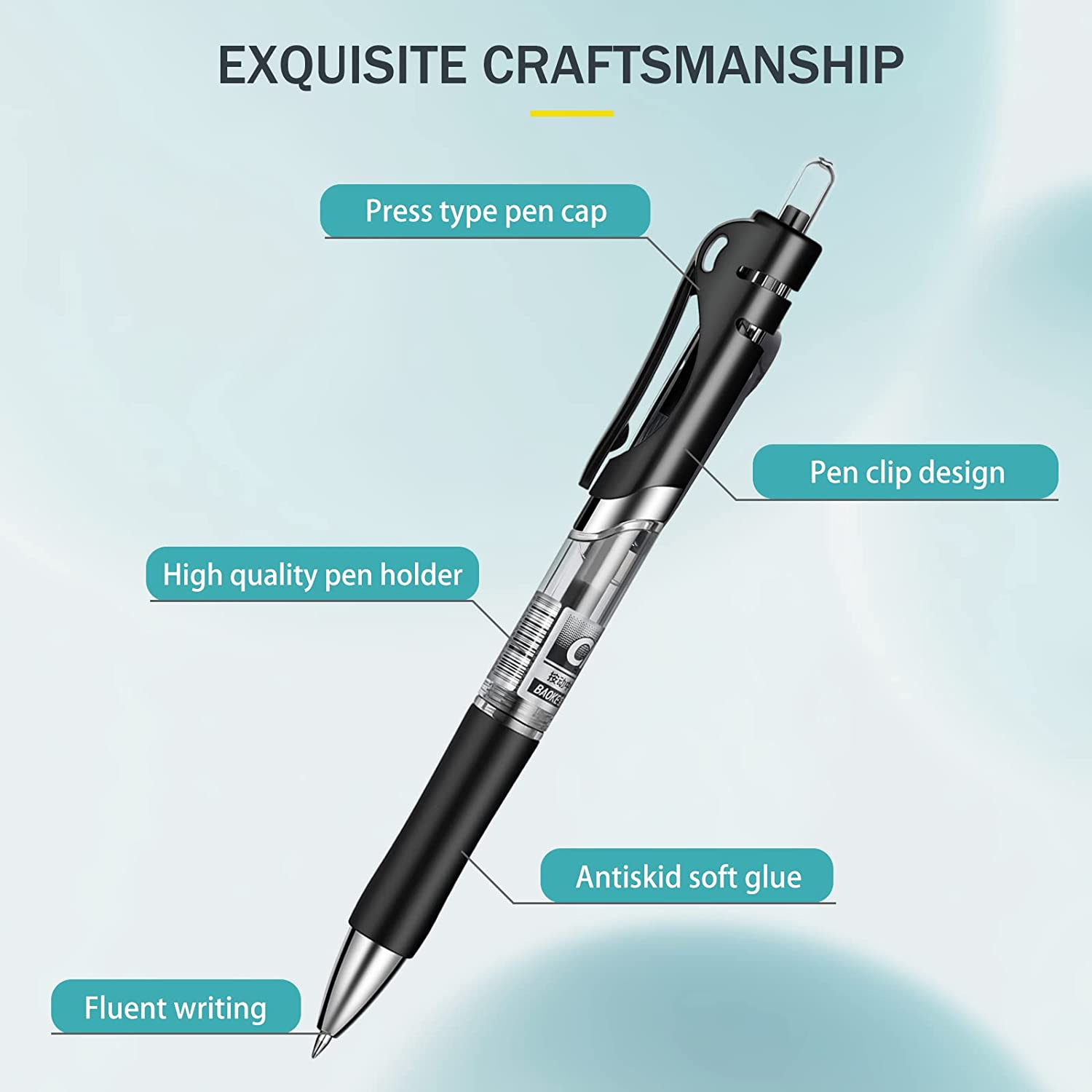 Gel Pens, Retractable Rolling Ball Gel Pens, Writing Smoothly, Large Capacity, Suitable for Working or Studying, 12-Pack, 0.7Mm (Black)