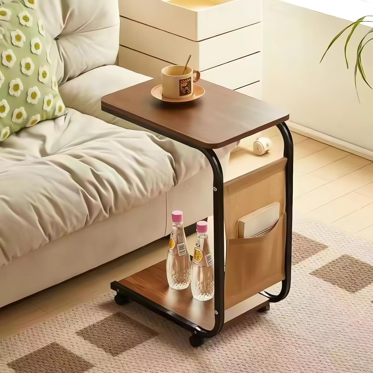 Mobile Side Table with Wheels, End Tables (Brown) image number 1