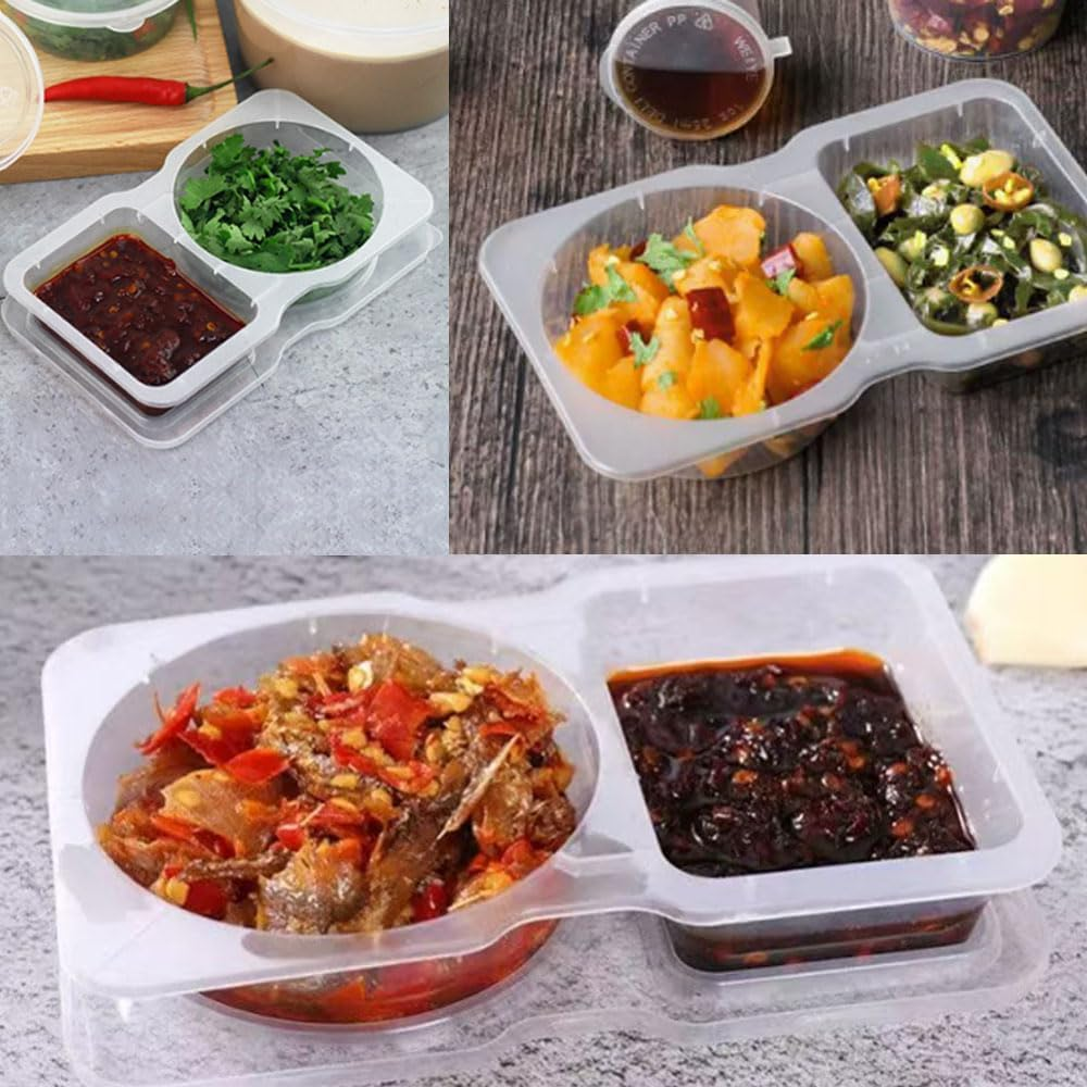 20 Set Reusable Snack Containers, 2-Compartment Dipping Containers with Lid for Refrigeration image number 4