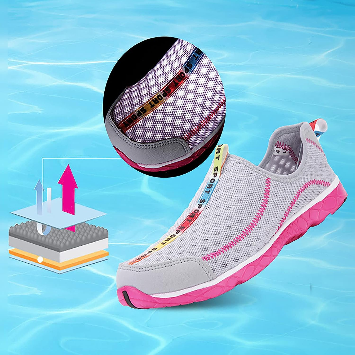 OYUEGE Womens Quick Drying Water Shoes for Beach Water Sports Light Soft Nonslip Walking Beach Running Shoes (Blue 27.5 Cm)