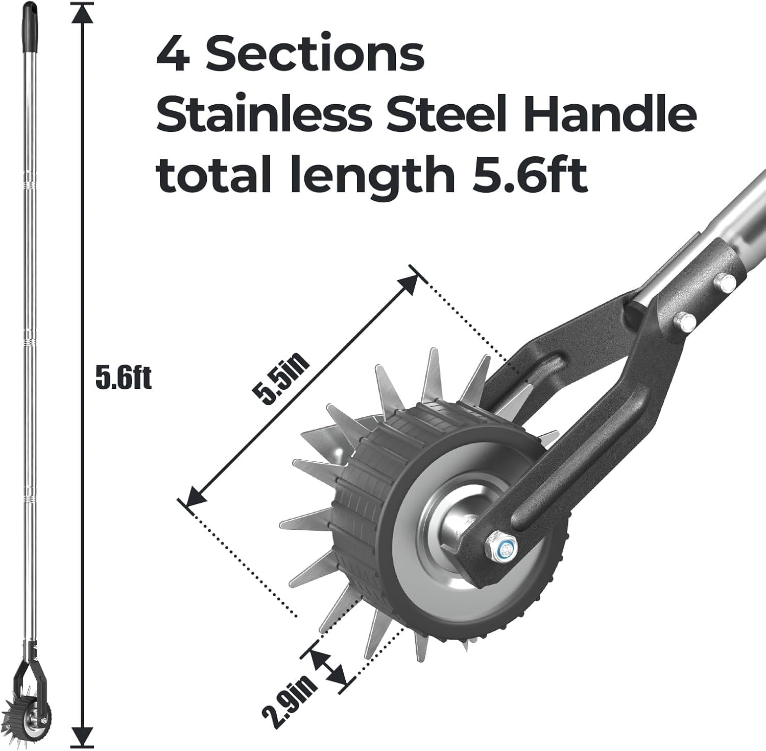 Sidewalk Manual Lawn Edger, Wheel Rotary Edger, Rotary Shear, Strong 4 Sections Stainless Steel Handle with Cushion Grip, 67.3-Inch/170Cm image number 1