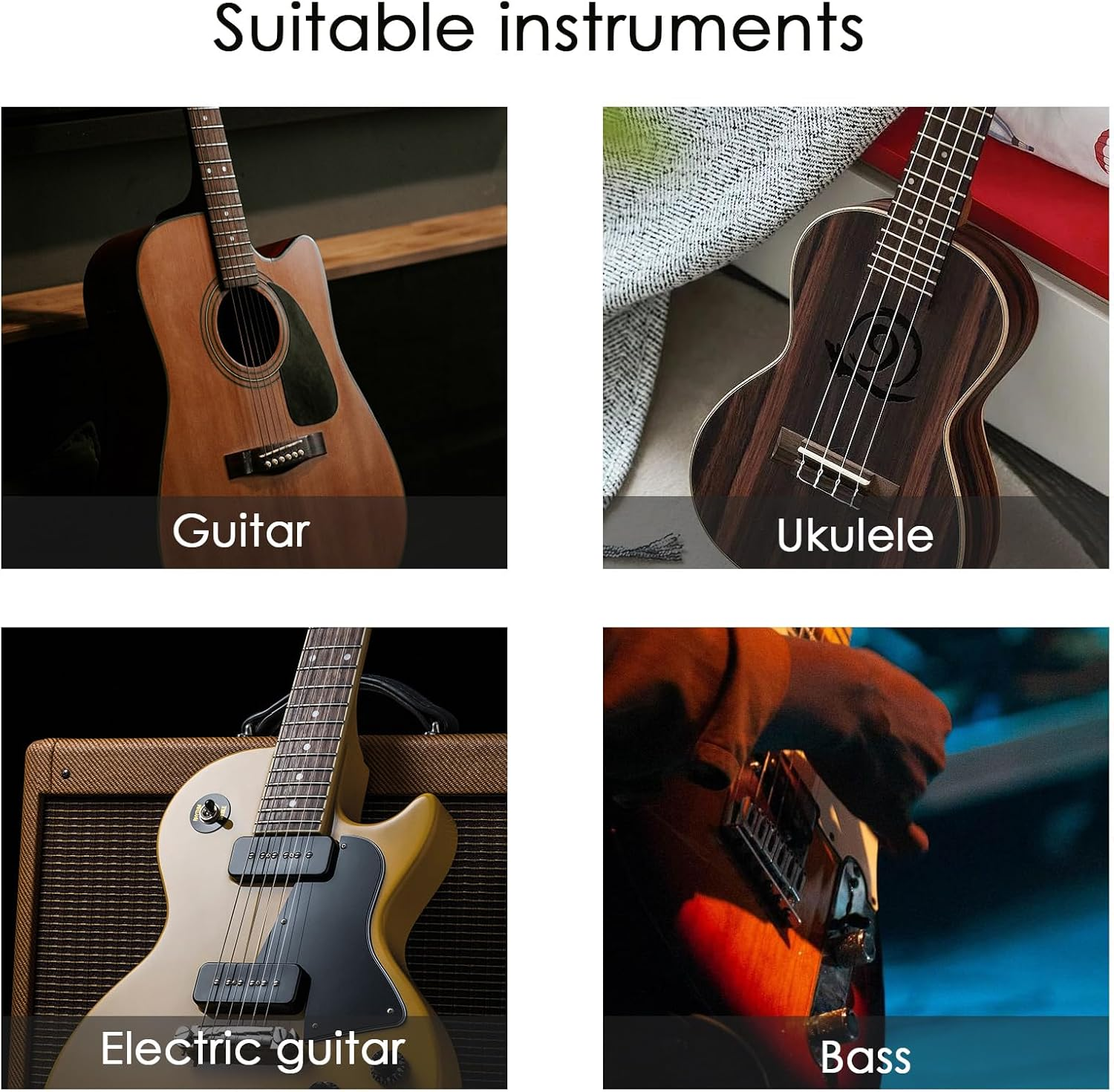 Ukulele Strap Belt, Adjustable Shoulder Strap for Folk, Electric Guitar Bass, Starry Pattern Uke Strap for Mandolin, Banjo, Concert - Black image number 6