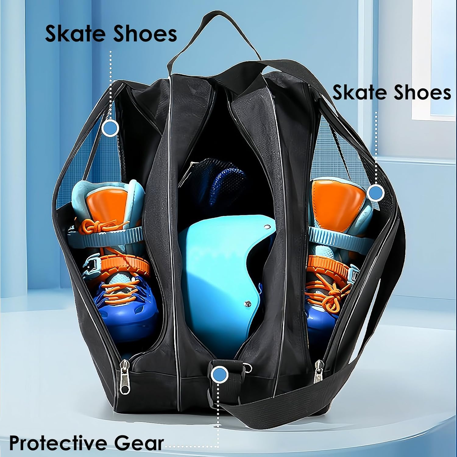 LUWOO Roller Skate Bag, Breathable Roller Skate Bag with Adjustable Shoulder Strap, Oxford Cloth Ice Skate Shoes Carry Bag for Women, Men (Black) image number 4