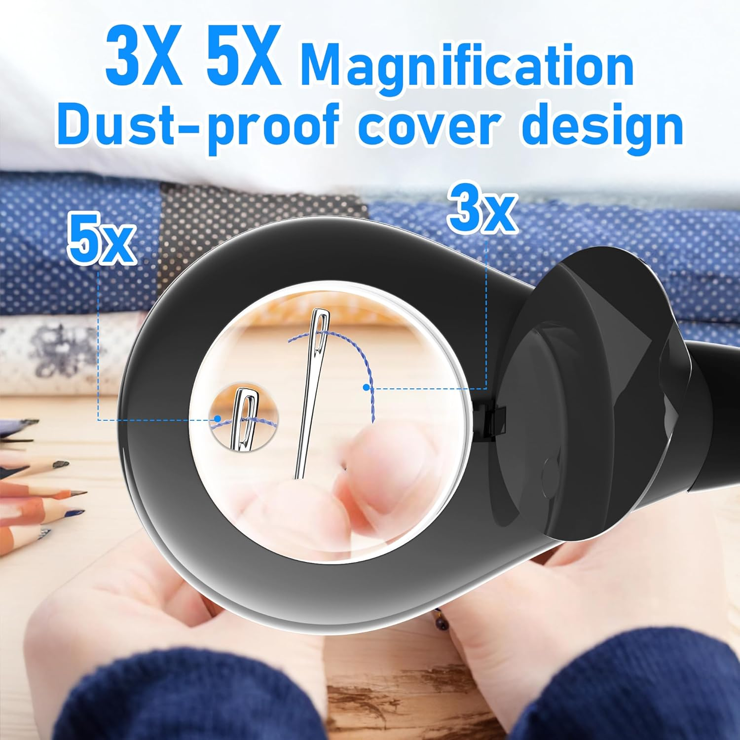 Deeloop Desk Magnifying Glass with Light and Stand, Flexible Gooseneck 5X&3X Real Glass Lens LED Magnifying Desk Lamp with Clamp, Hand Free Magnifying Lamp for Reading,Crafts, Repair,Close Work image number 3