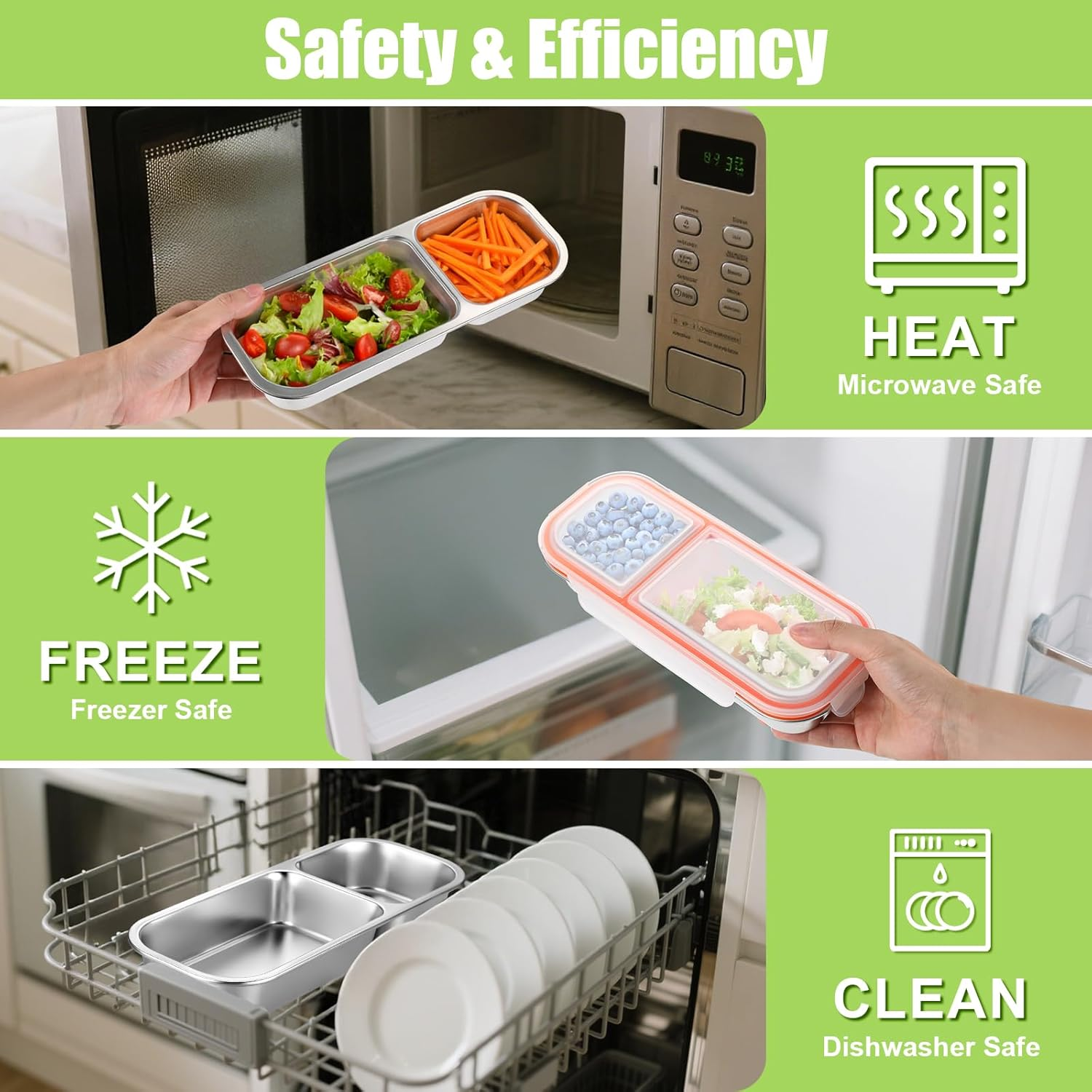 Stainless Steel Snack Containers, Reusable Condiment Box with Lids, Double Compartment Sauce Cups, Divided Food Storage Containers for School, Home, Travel image number 3