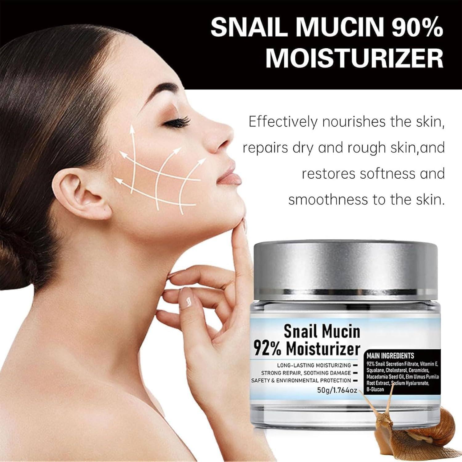 Snail Mucin 92% Moisturizer Daily Face Gel Cream,Hydrating Snail Mucin Repair Face Gel,Crema De Baba De Caracol Original,Hydrating Repair Face Gel Cream for Dry & Sensitive Skin All Skin Types (2)