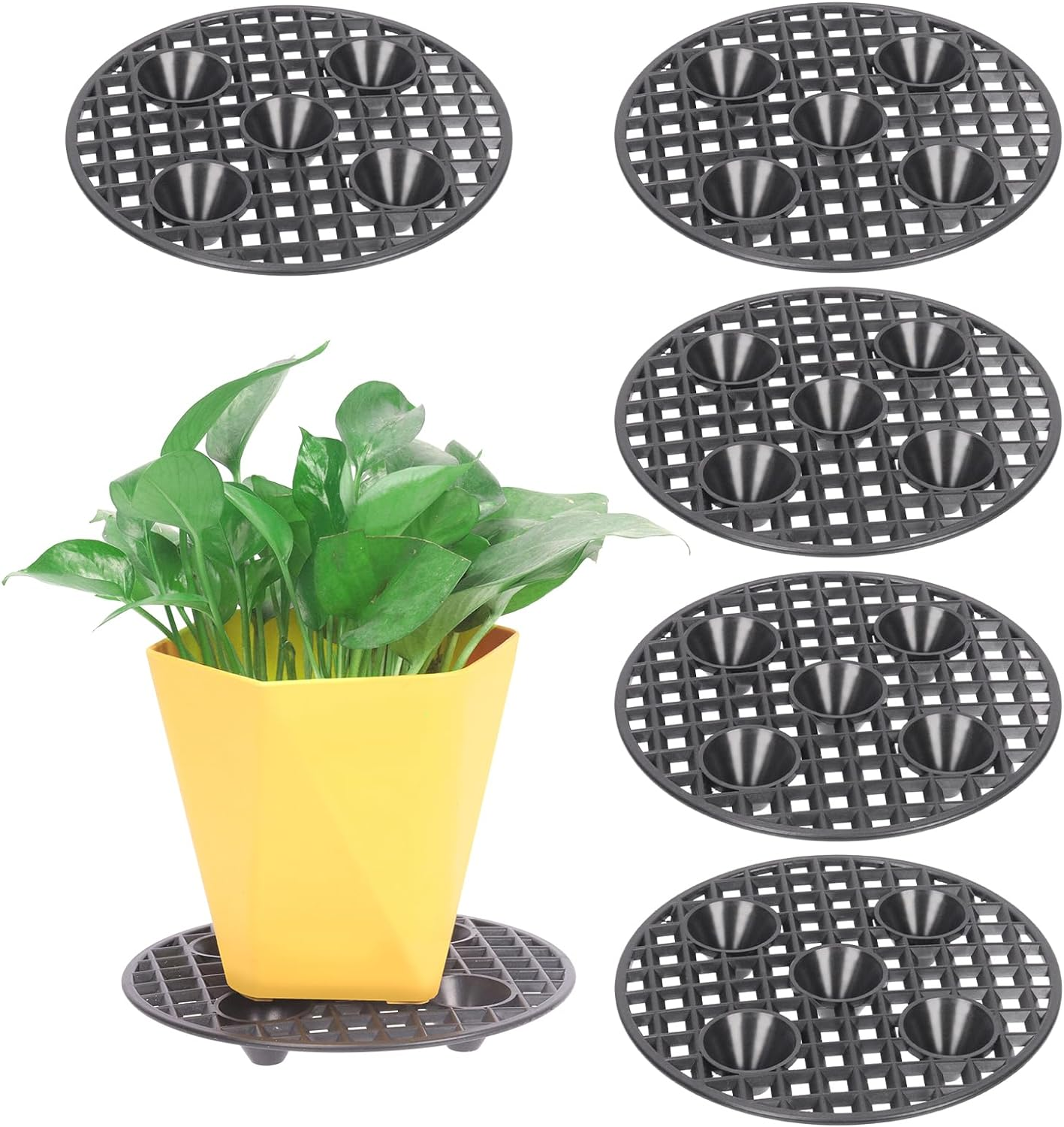 6Pcs 8" Plant Level Pot Elevator, Heavy Duty Plant Stands, Black Plant Runoff Tray Planter Holder Plastic round Planter Pots Elevator for Prevent Rot and Damage on Patio & Deck(20Cm) image number 3