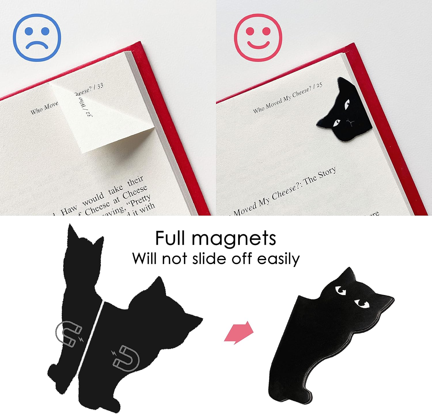 Magnetic Bookmarks - 6 Pieces Assorted Cute Book Markers Clip Set for Teachers Students Book Lovers Reading, for School Office Home Supplies, Kawaii Cat Magnet Page Markers image number 1
