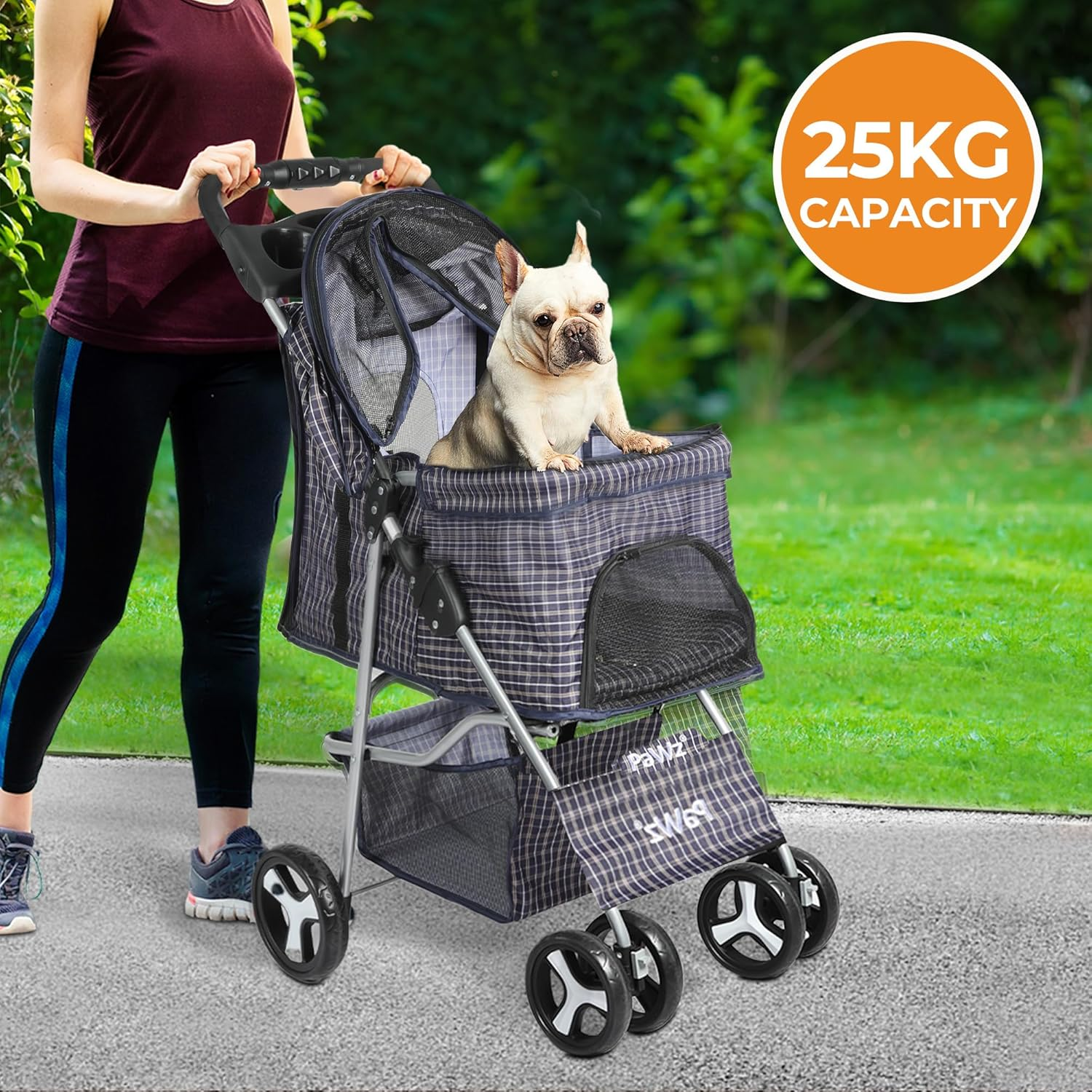 Pawz Large Pet Stroller Dog Cat Carrier Travel Pushchair Foldable Pram 4 Wheels, Travel Pet Pram with Seat Belts Buckle, Removable Cushion Dog Car Seat, Puppy Pushchair with Coffee Cup Holder image number 1