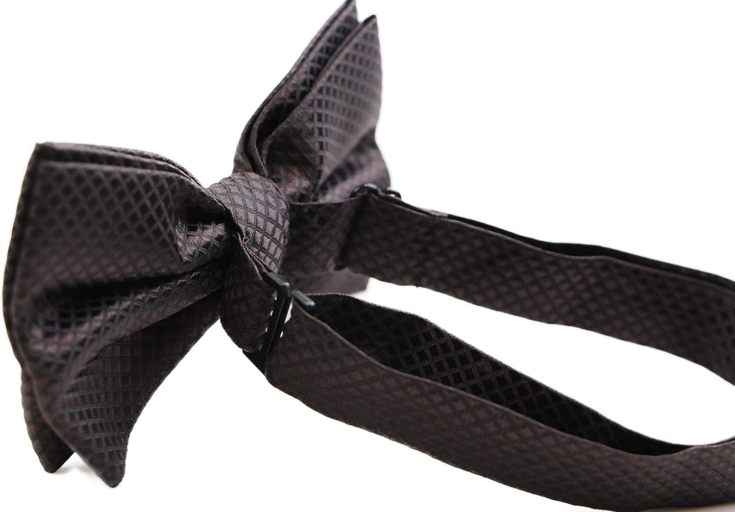 Mens Dark Brown Plain Coloured Large Patterned Checkered Bow Tie image number 2