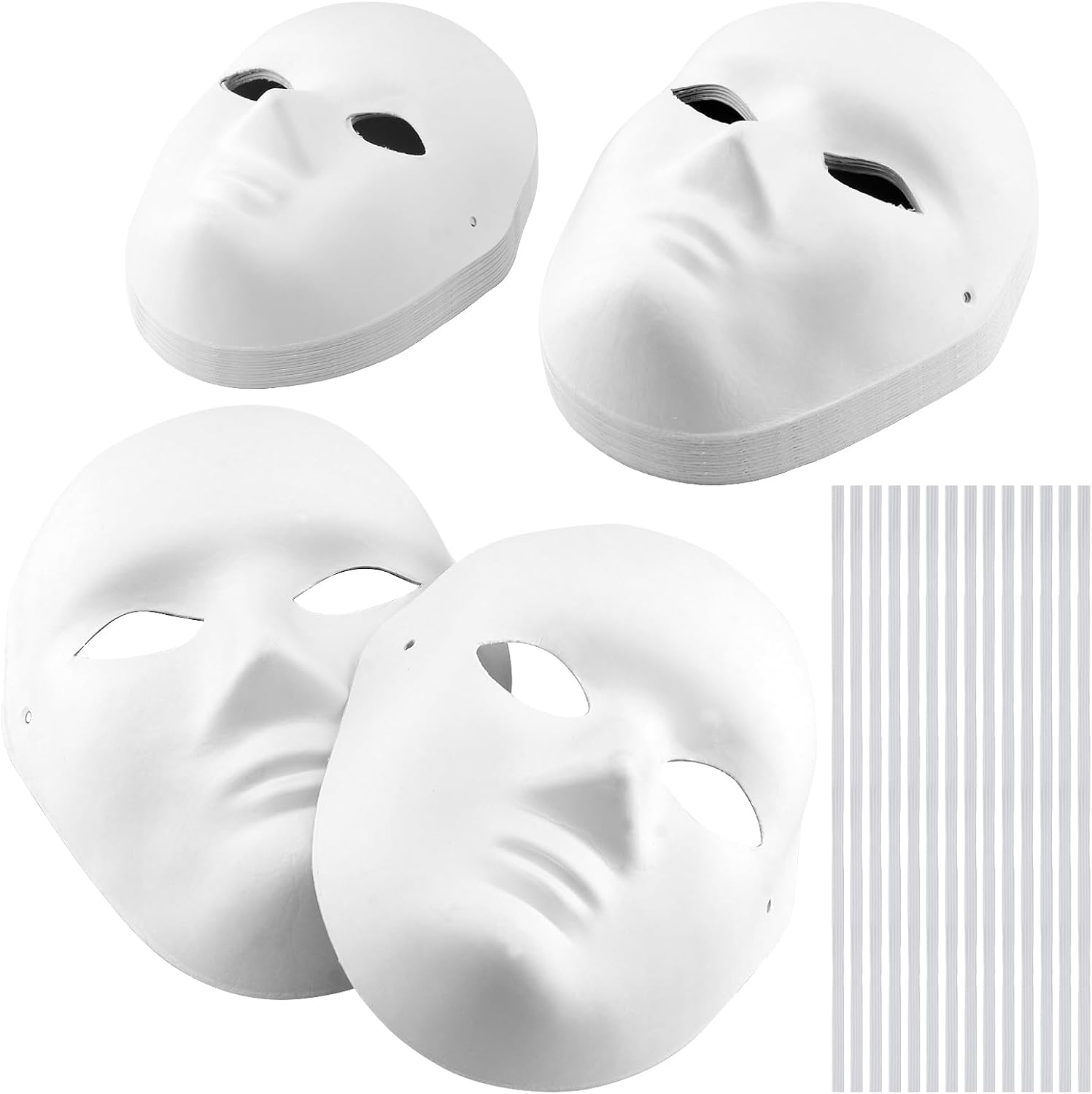 30 Pack White Paper Masks, Women Men Pulp Blank Face Masks with Adjustable Elastic Band, Pure White Paintable Face Masks for Carnival, Halloween, Party Decorations
