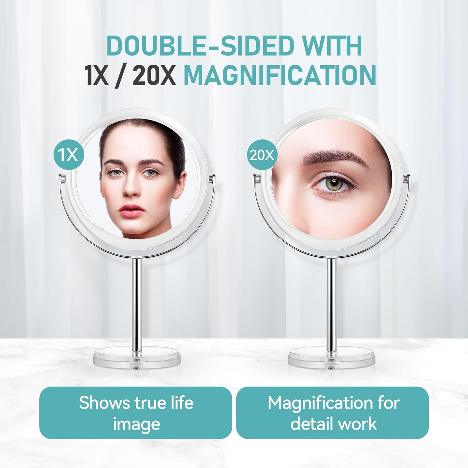 MIYADIVA 20X Magnifying Makeup Mirror, Double Sided 1X & 20X Magnifying Mirror on Stand, Magnifying Mirror 20X, Tabletop Magnified Vanity Mirror with 360&deg;Rotation for Bathroom or Bedroom, 32X20Cm image number 6