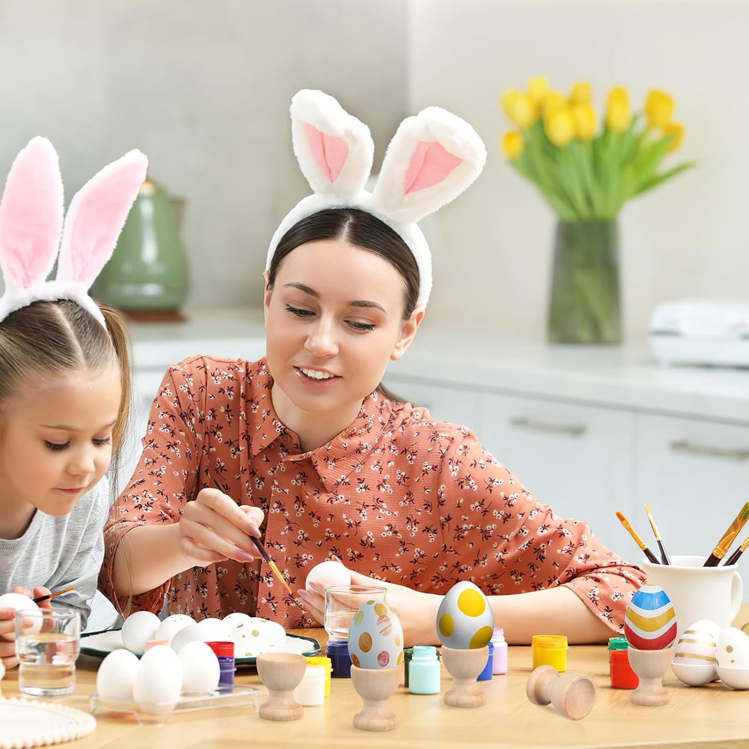 Alipis 24Pcs Wooden Egg Cups - Kids Dinner Table Egg Displays Stands Chick Candlestick Holders Kids Painting Toy Egg Poacher Organizer Tealight Candle Easter Mini Child Decorations image number 4