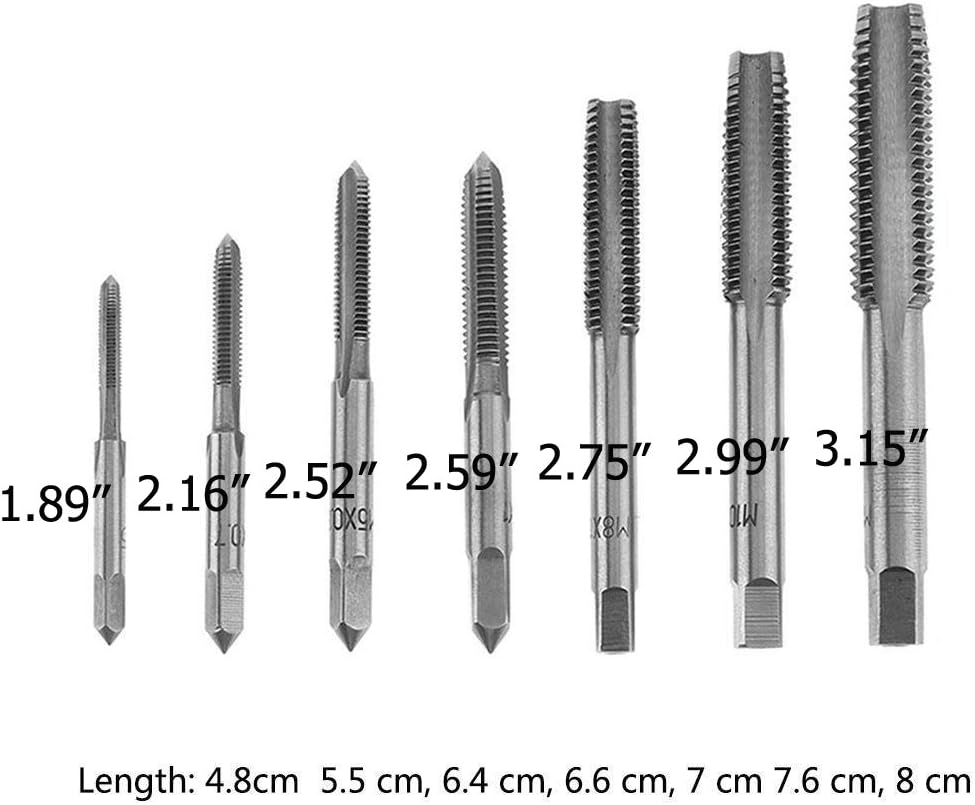 QISF 7Pcs Bearing Steel Metric Screw Thread Tap M3-M12 Plug Tap Set(Wrench Is Not Include)