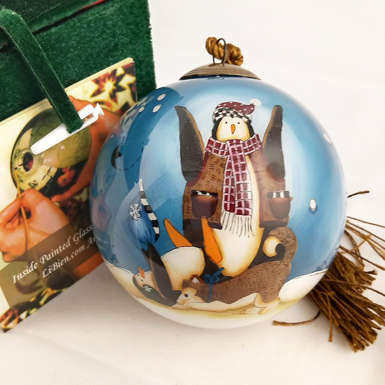 Penguin & Dog - Hand Painted inside Glass Ornament with Gift Box by Libien 丨Collectible丨Holiday Celebrations 2025 Decor for Thanksgiving, Christmas,New Year