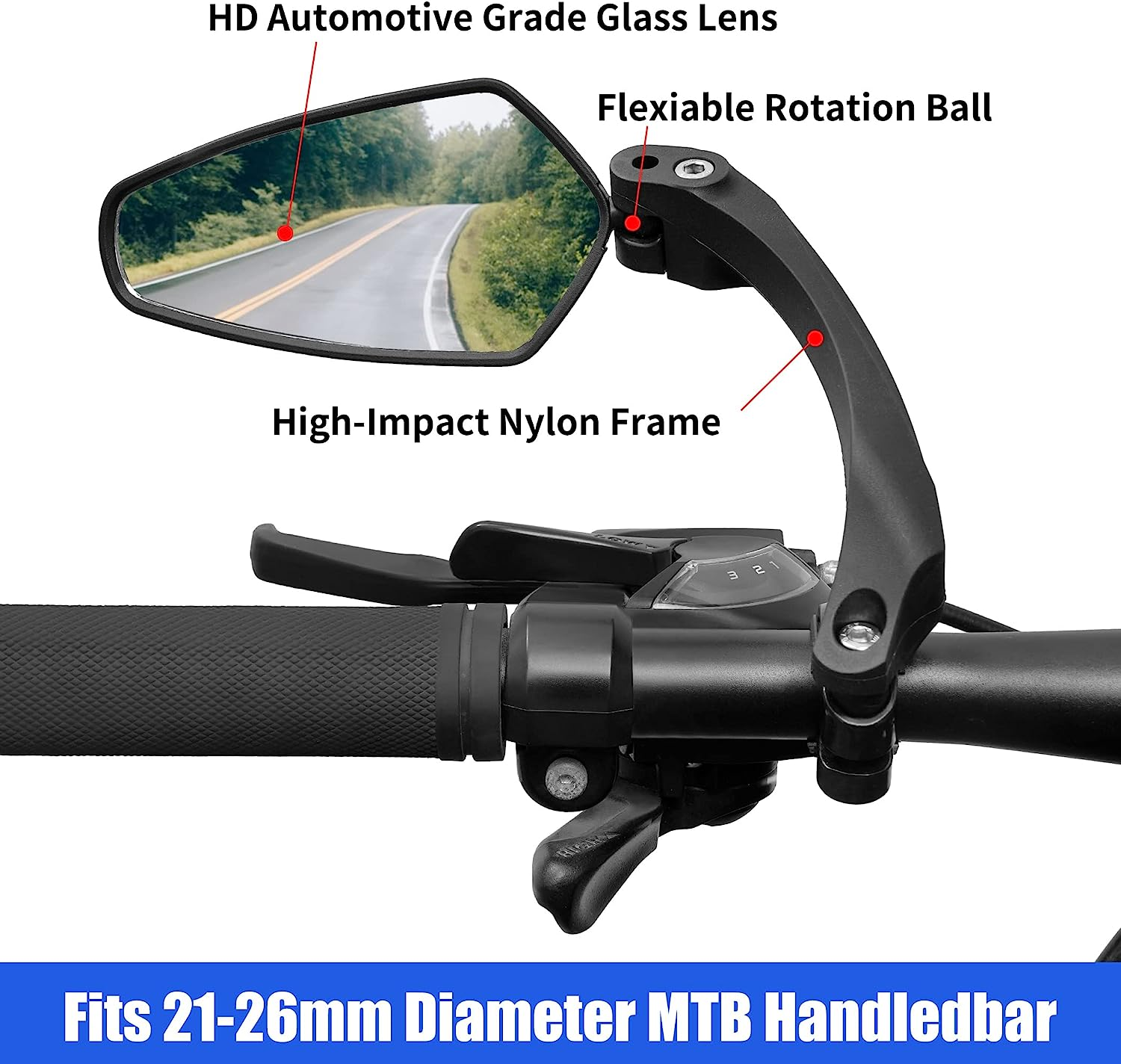 Handlebar Bike Rearview Mirror,Hd Wide Angle Bicycle Rear View Mirror,Adjustable Bike Mirror for Mountain Road Bike,Ebike,Scooter and Motorcycle(Right) image number 3