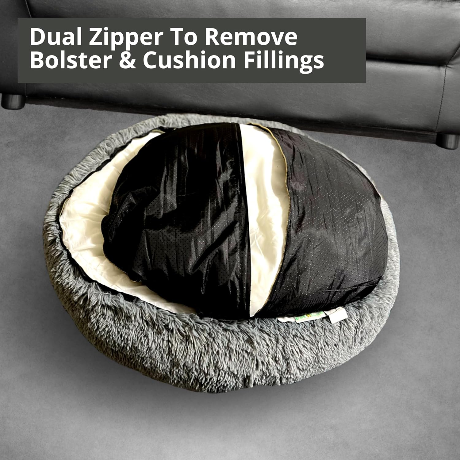 Calming Dog Bed and Cat Bed, Donut Dog Bed Large, Recycled (GRS) Material, Extra Long Plush, Fuller Bolster and Cushion, Anti-Slip Bottom, Machine Washable Dog Bed [Large/Br]