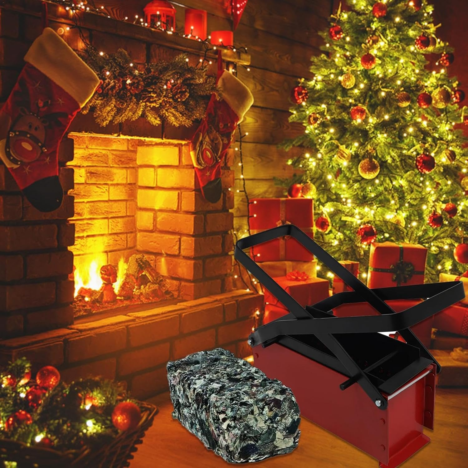 Paper Brick Maker | Manual Wastepaper Briquette Press | Recycle Newspaper Log Press | Paper Log Maker | Recycled Paper Brick Maker | Versatile Paper Briquette Maker for Home Heating and Fire Stove Use image number 1