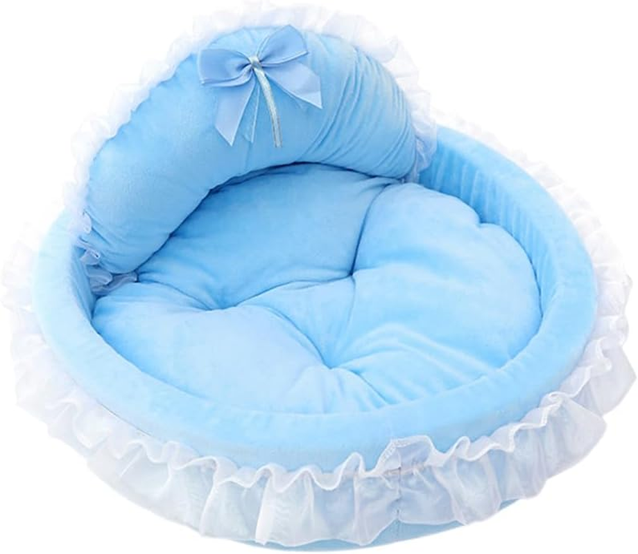 AIMALL Soft Princess Pet Bed with Lace Design and Removable Cushion for Cats and Small Dogs Anti-Slip Bottom 18.9 Inches Diameter