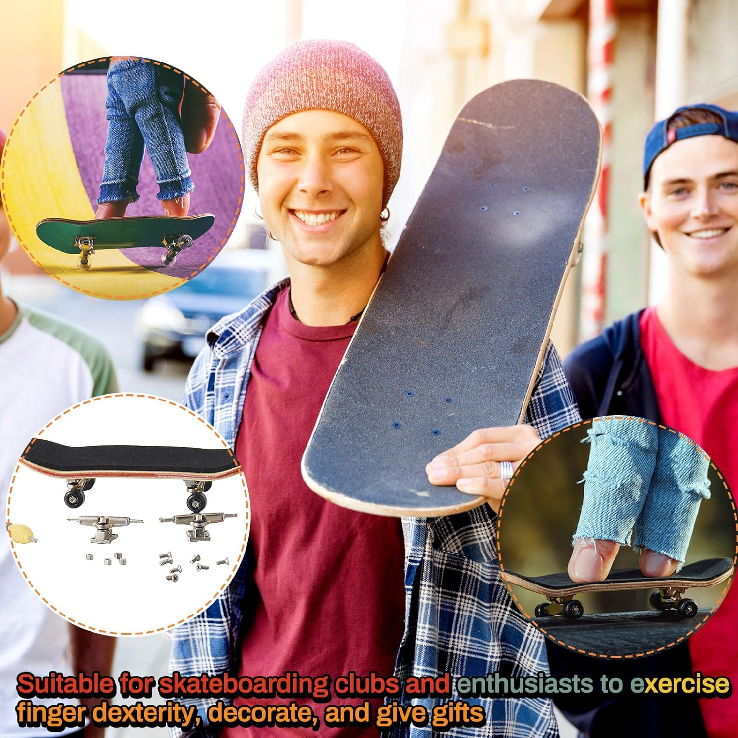 Jexine 6 Sets DIY Fingerboard Kit Fingerboard Accessories Mini Finger Skateboard Parts Include 12 Brackets 54 Screws 30 Nuts 6 Screwdriver 24 Board Wheels Tool for 96Mm(Red) image number 1