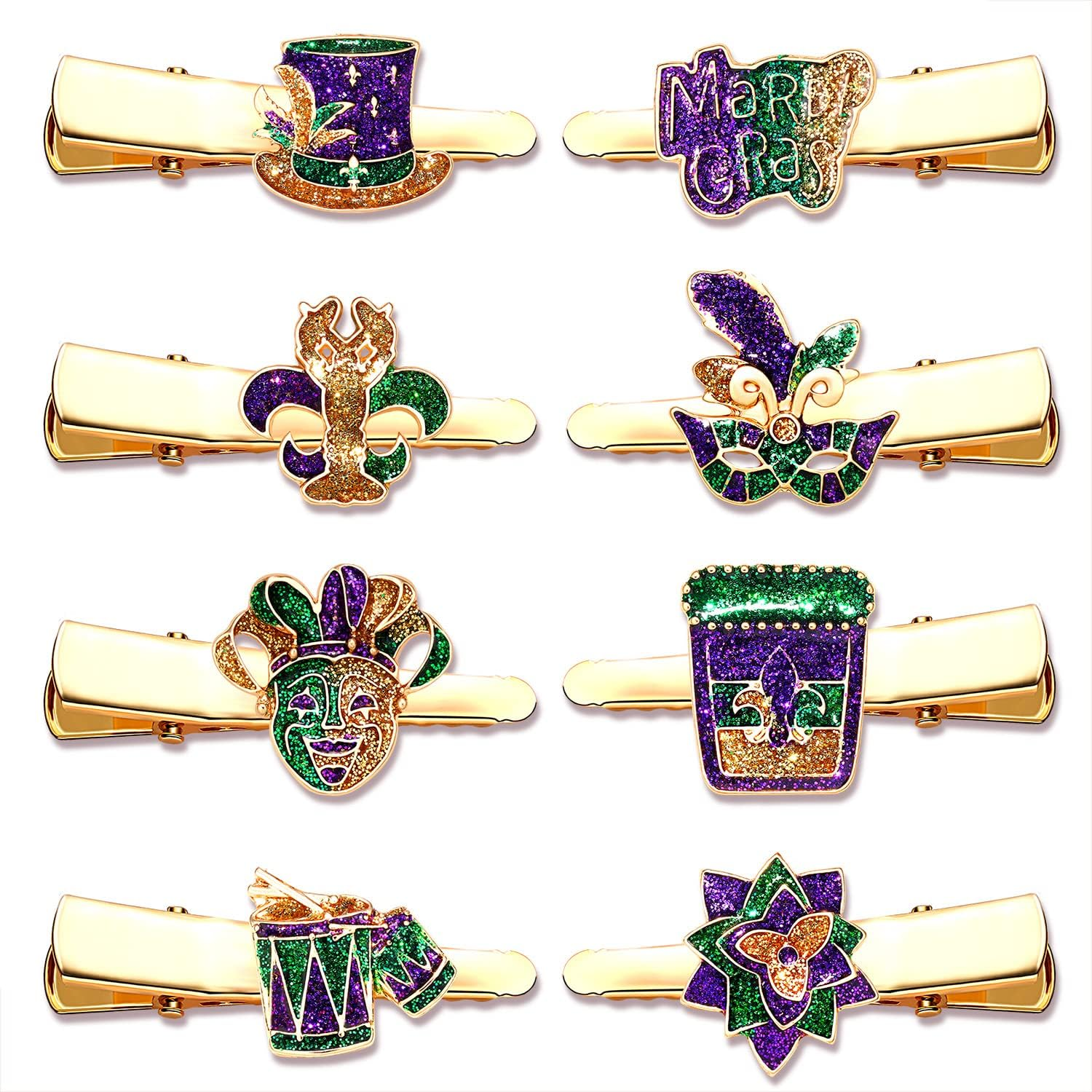 Mardi Gras Hair Clips for Women (8PCS SET 2)