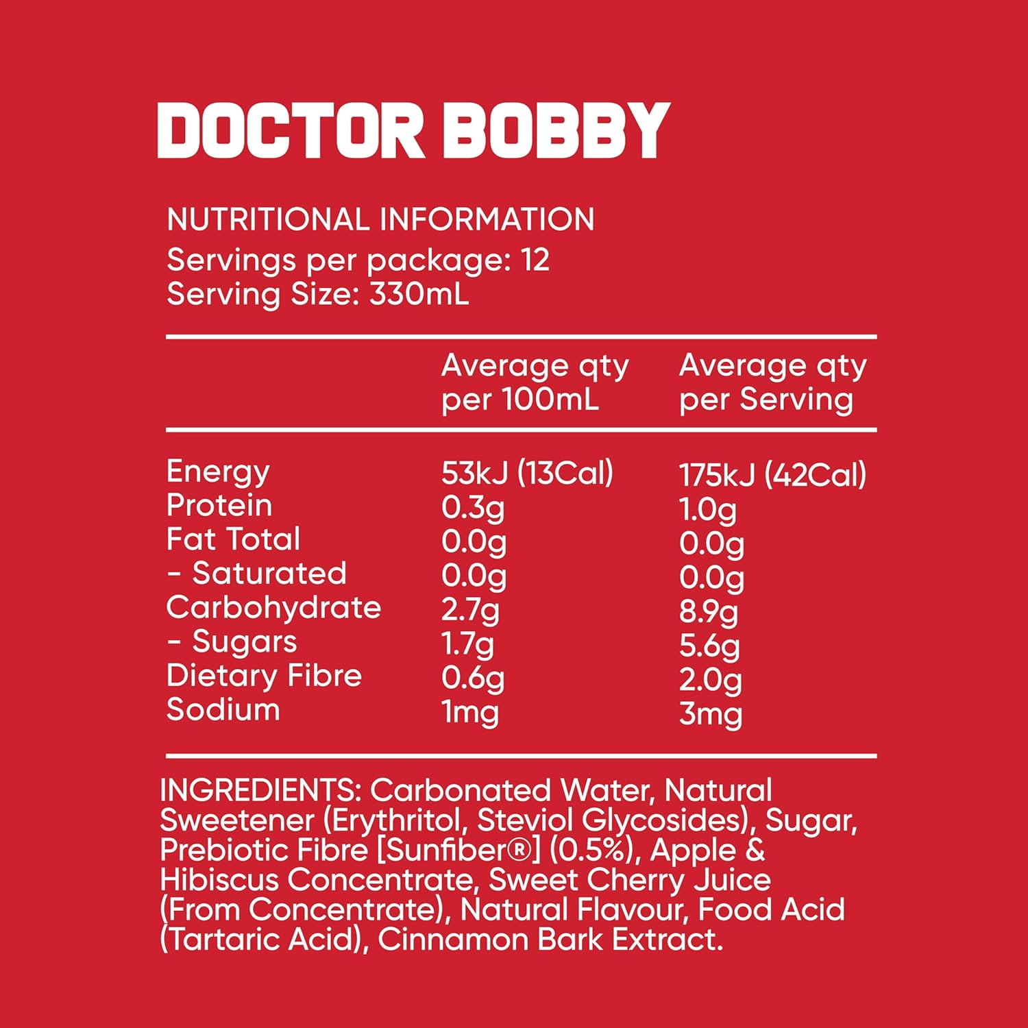 Bobby Doctor Bobby Flavoured Prebiotic Soft Drink 12 Pack of 330 Ml image number 0
