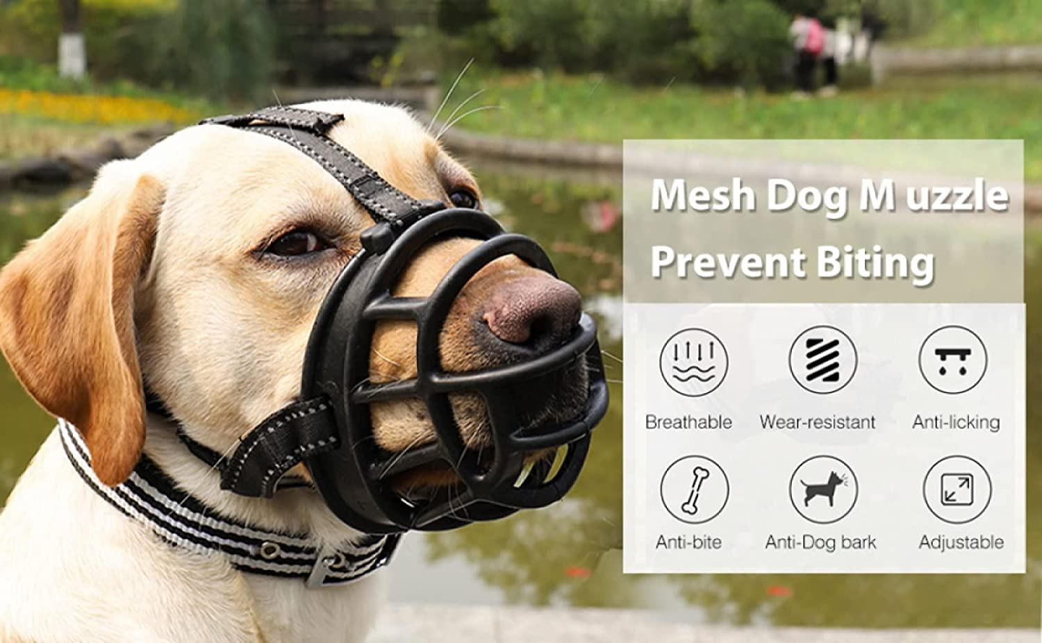 Dog Muzzle, Soft Silicone Basket Muzzle for Pet Dogs Mouth Cover Anti-Biting,Barking and Chewing for Medium and Large Dogs with Reflective Adjustable and Breathable Dog Mouth Cover (Black, Large) image number 5