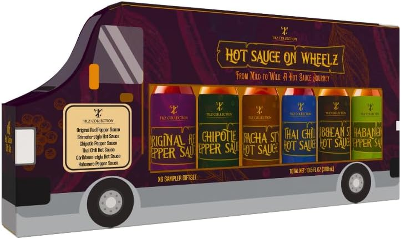 Tilz, Hot Sauce Gift Set - Street Food Chilli Sauce Gift Set, Gourmet Food Gifts - Buffalo, Sriracha, Chilli, Bbq Sauces, Chipotle - 6X Hot Sauce Bottles for BBQS, Foodie Gifts, Hot Sauce Gift Sets