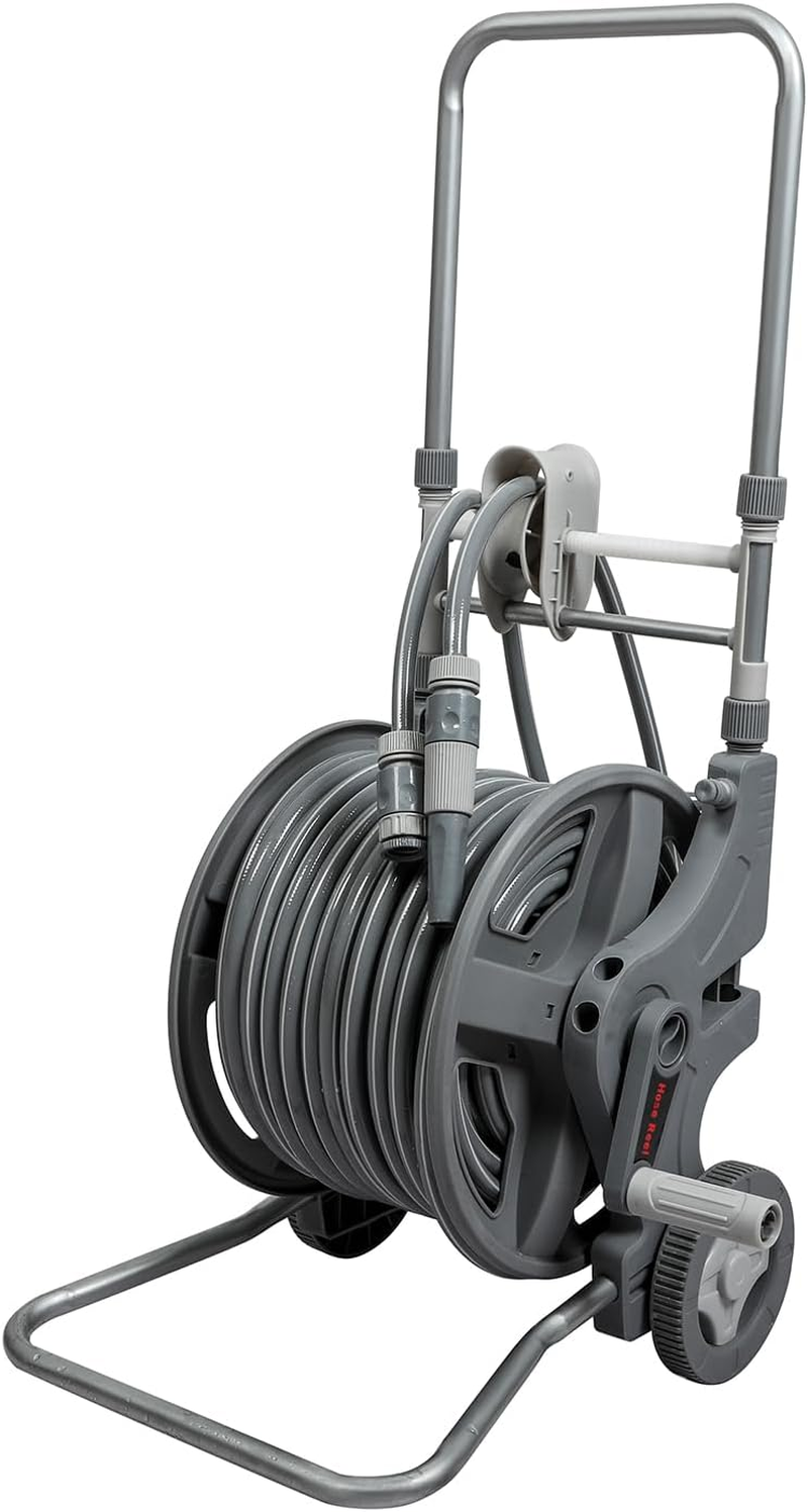 Traderight 45M Portable Water Hose Reel Holder, 1/2'', 2 Nozzle Modes, Self-Closing Water Pipe Valve, Push Cart with Stable Wheels, Garden Watering Car Washing Pet Bathing, PP PVC Material, Outside image number 5