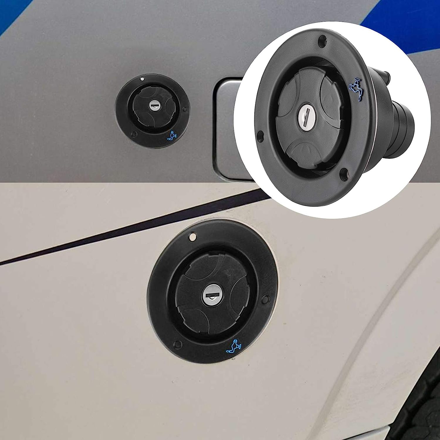 RV Water Filling, Gravity Water Inlet Plastic Water Filler Cap Black Water Filling Port Corrosion Resistant Lockable for Motorhome for RV Caravan image number 6